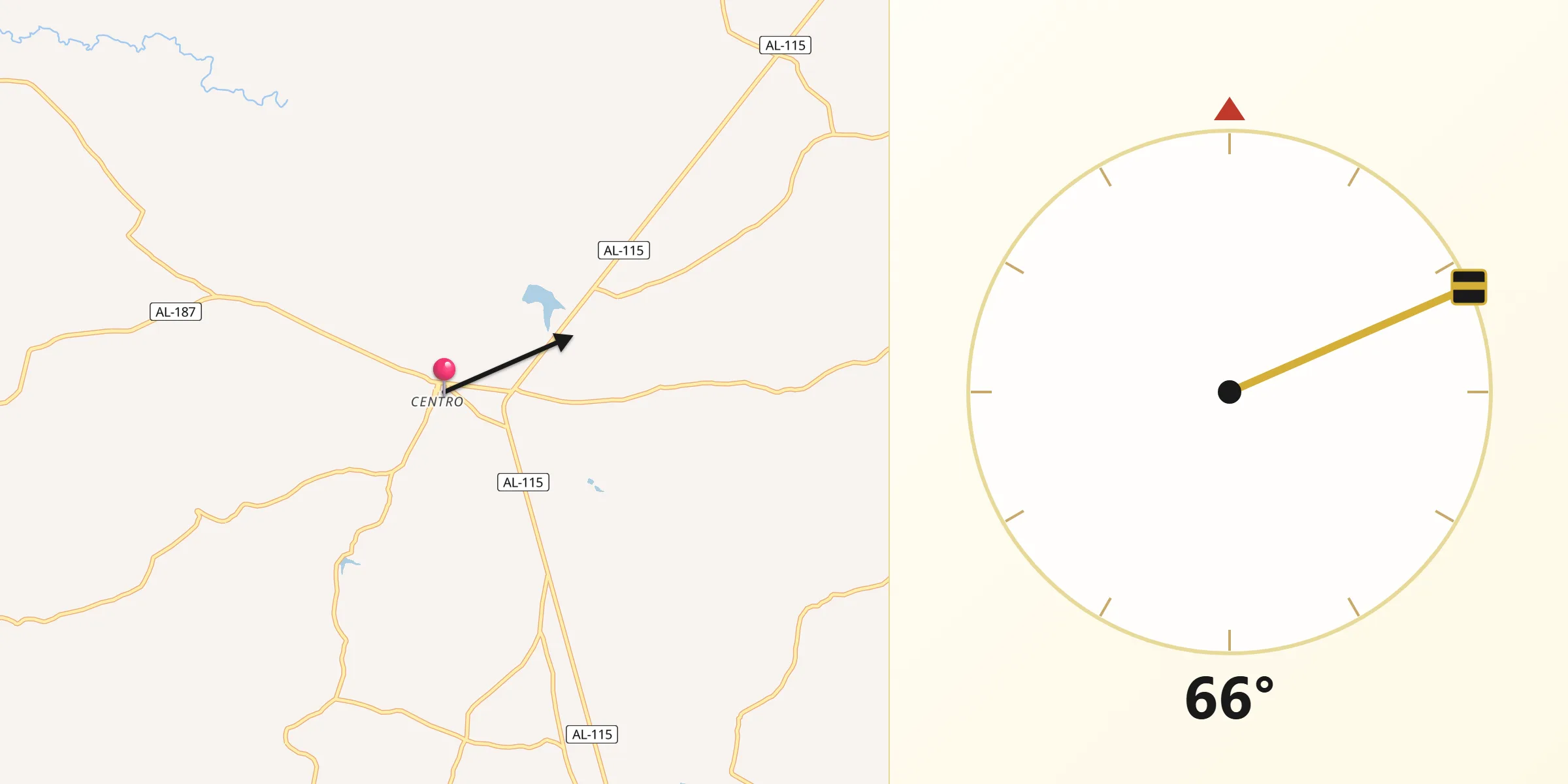 Direção da Qibla a partir de Girau do Ponciano