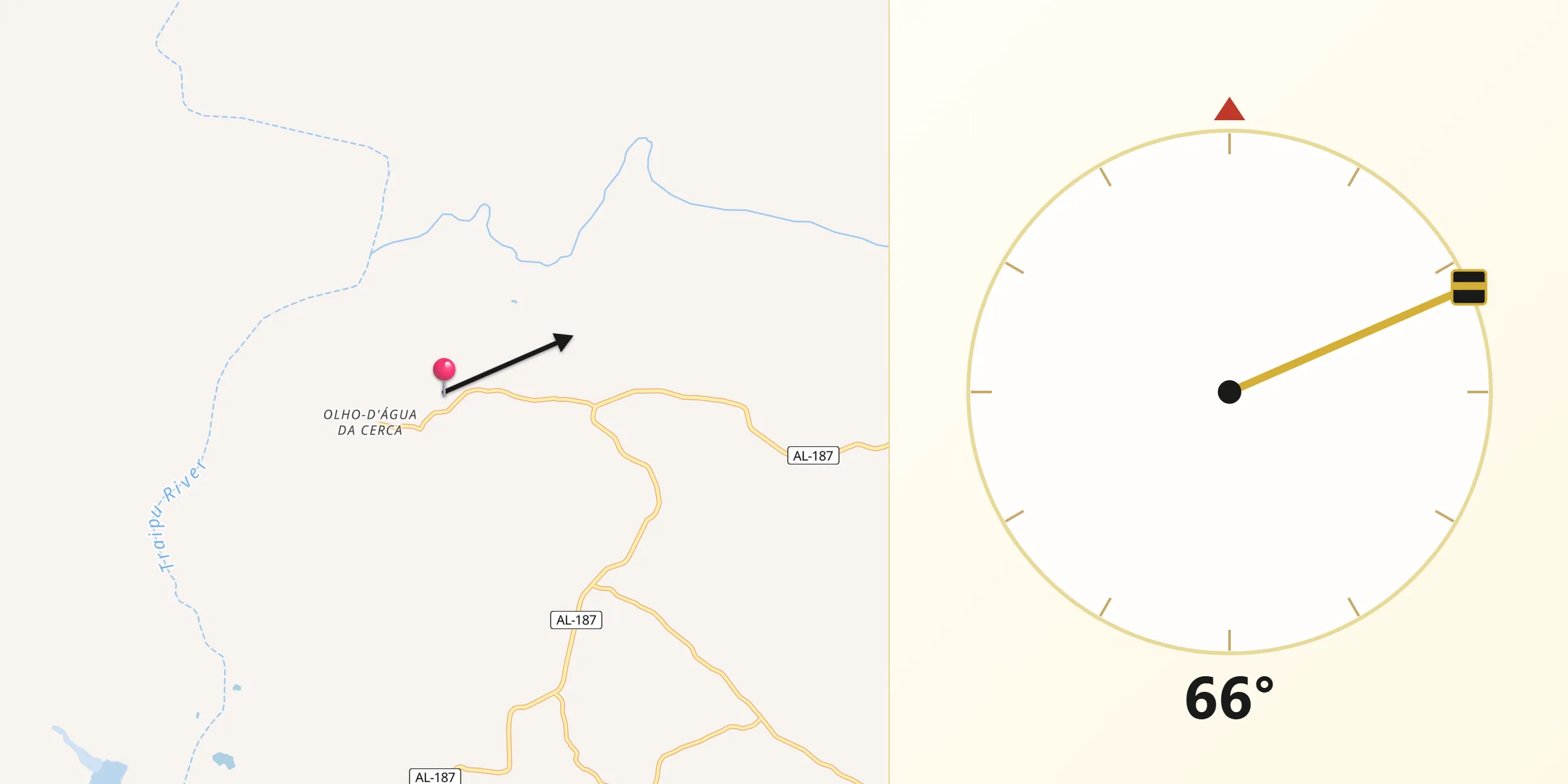 Direção da Qibla a partir de Traipu