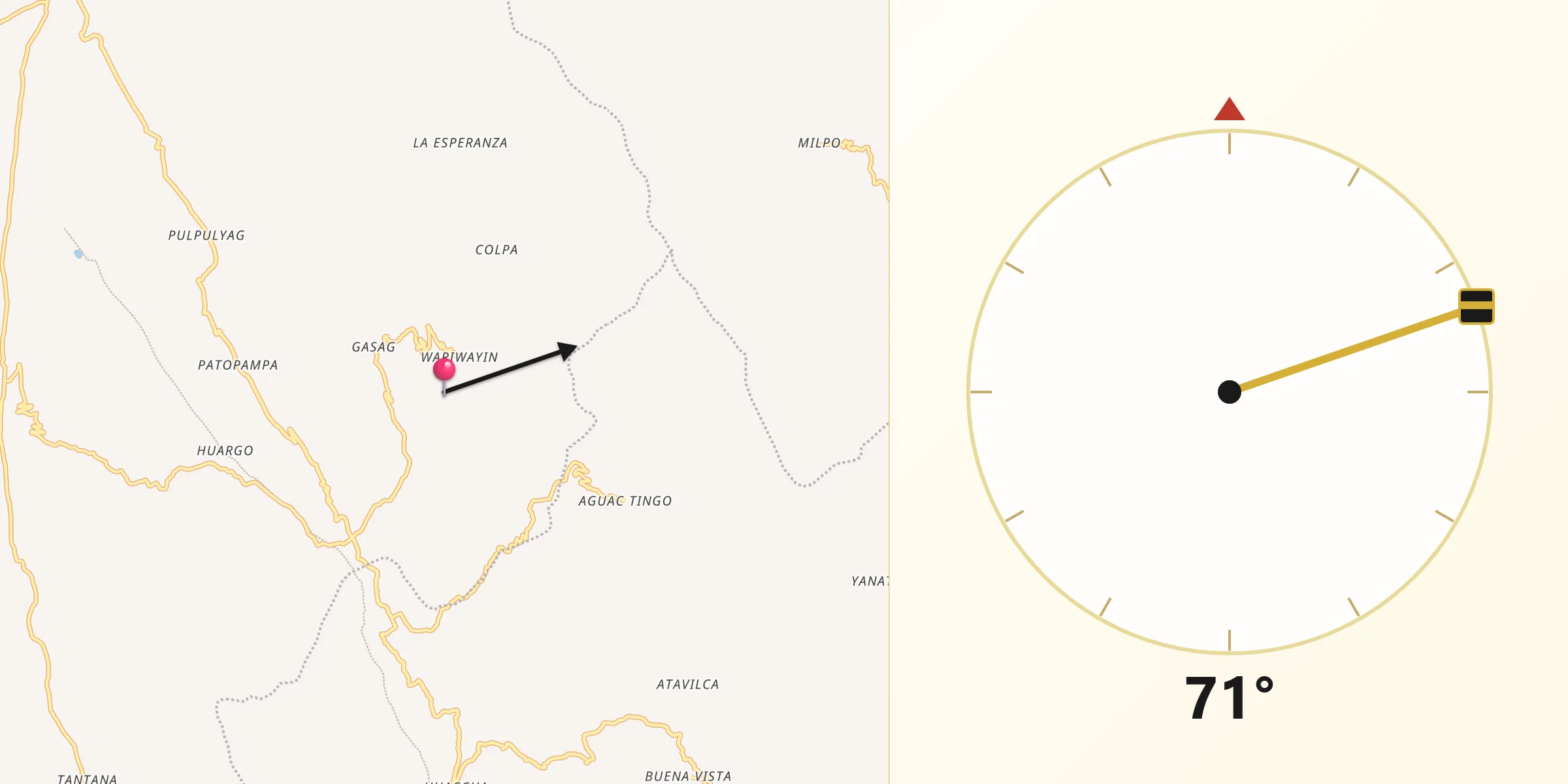 Dirección de la Qibla desde Provincia de Dos de Mayo