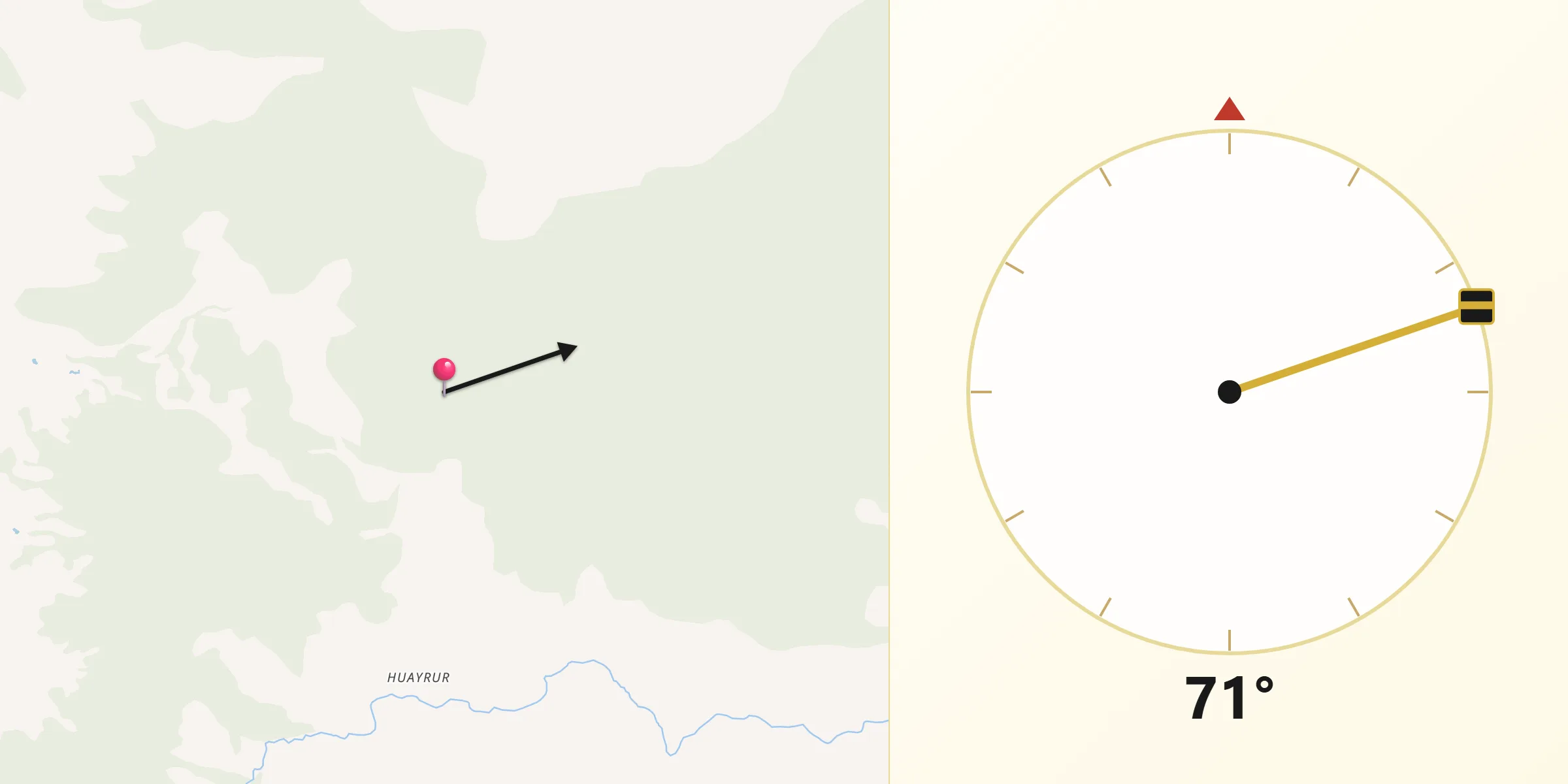 Dirección de la Qibla desde Provincia de Pachitea