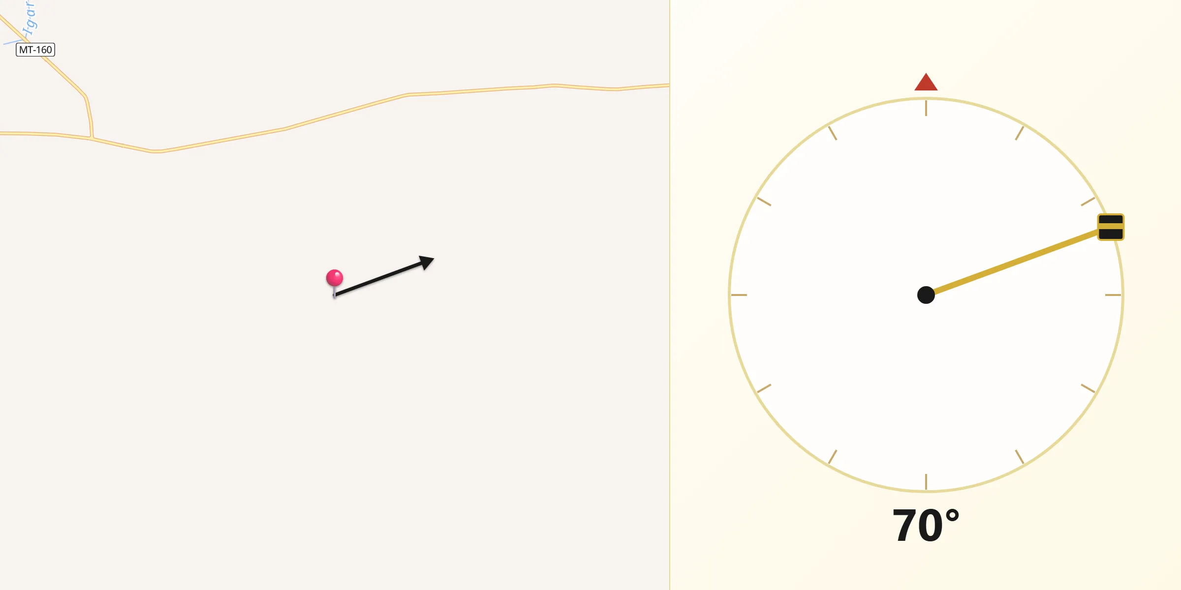 Direção da Qibla a partir de Nova Monte Verde