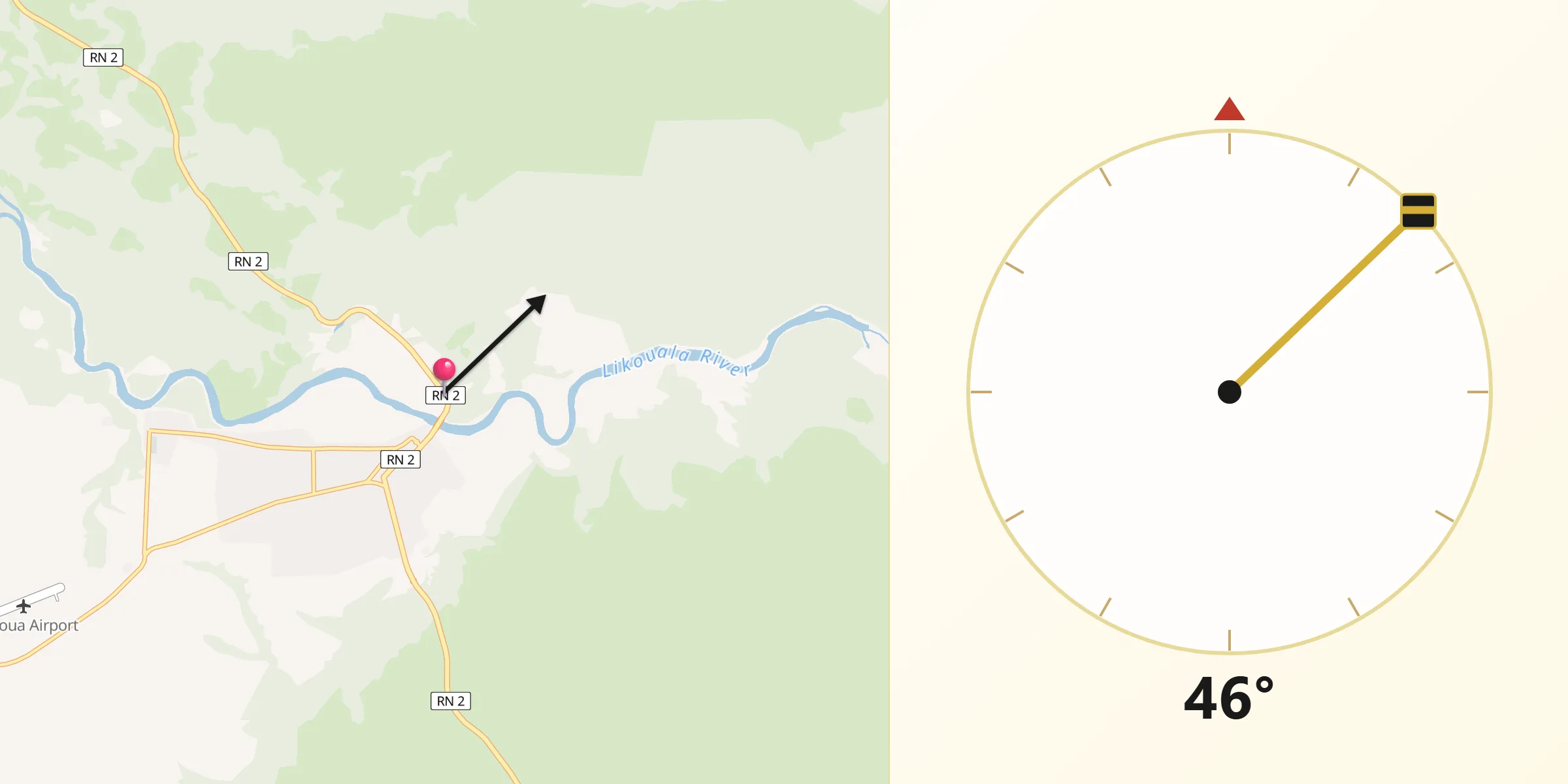 Direction vers la Qibla depuis Makoua