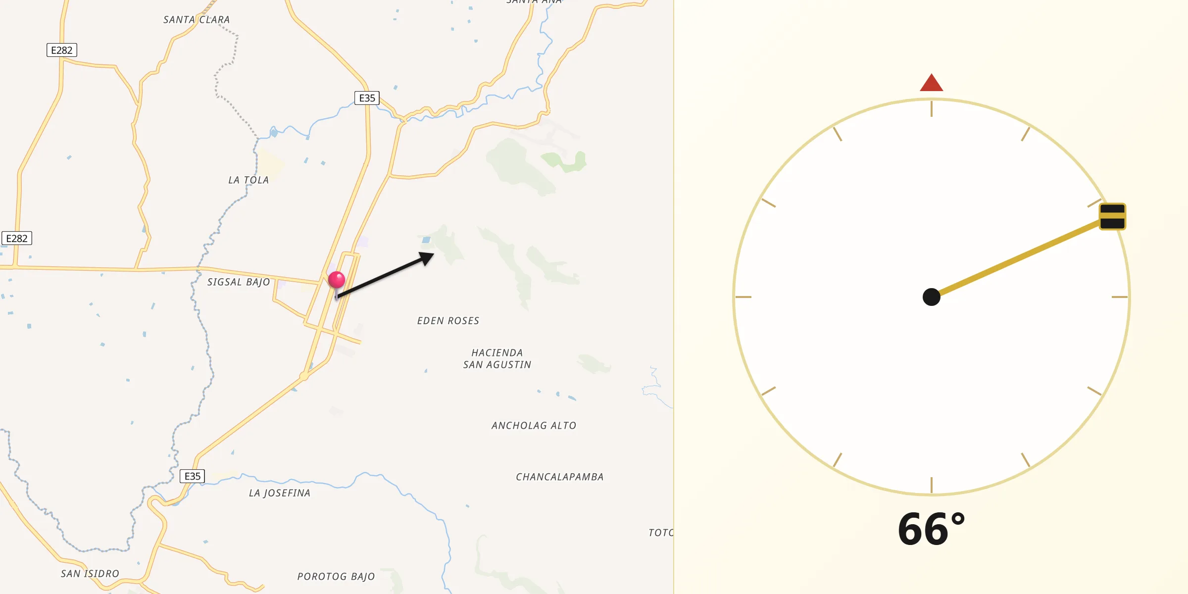 Dirección de la Qibla desde Cayambe