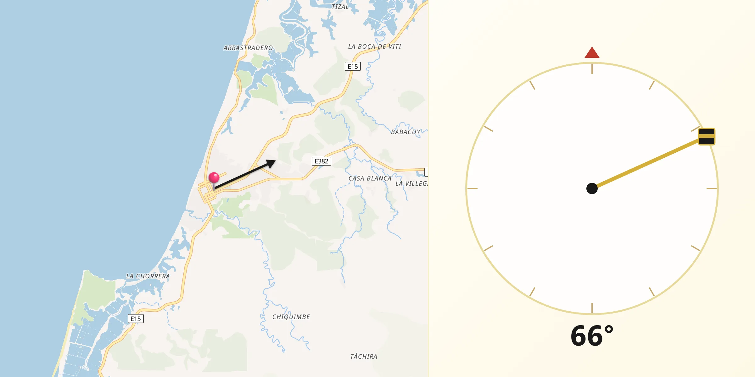 Dirección de la Qibla desde Pedernales
