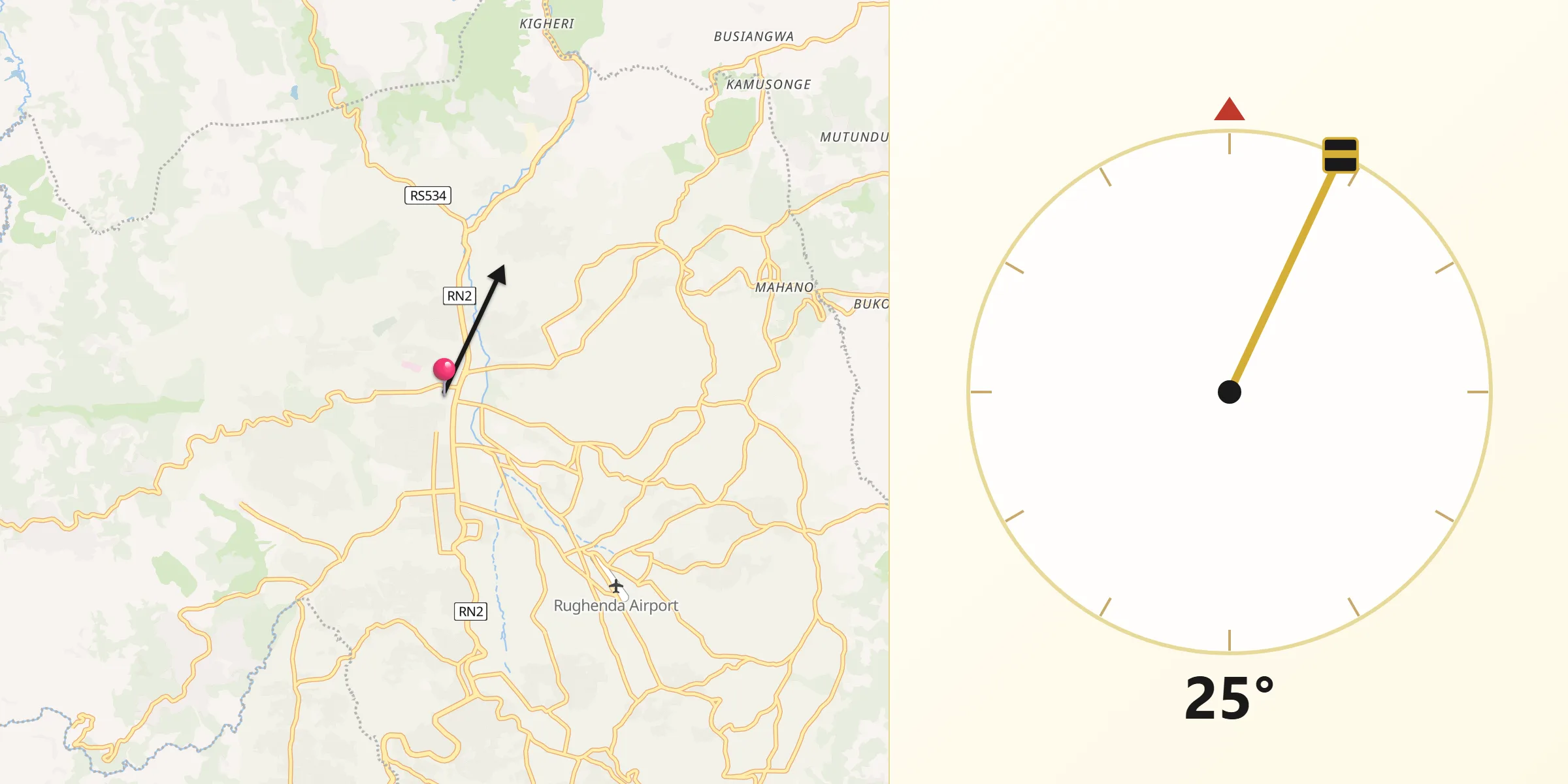Direction vers la Qibla depuis Butembo