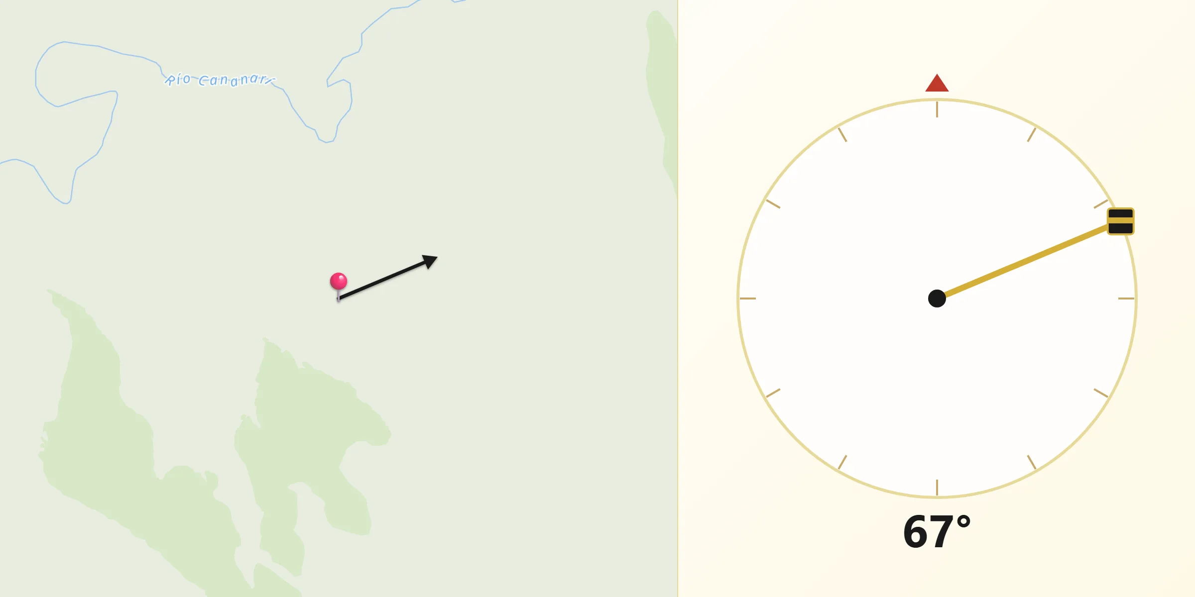 Dirección de la Qibla desde Pacoa