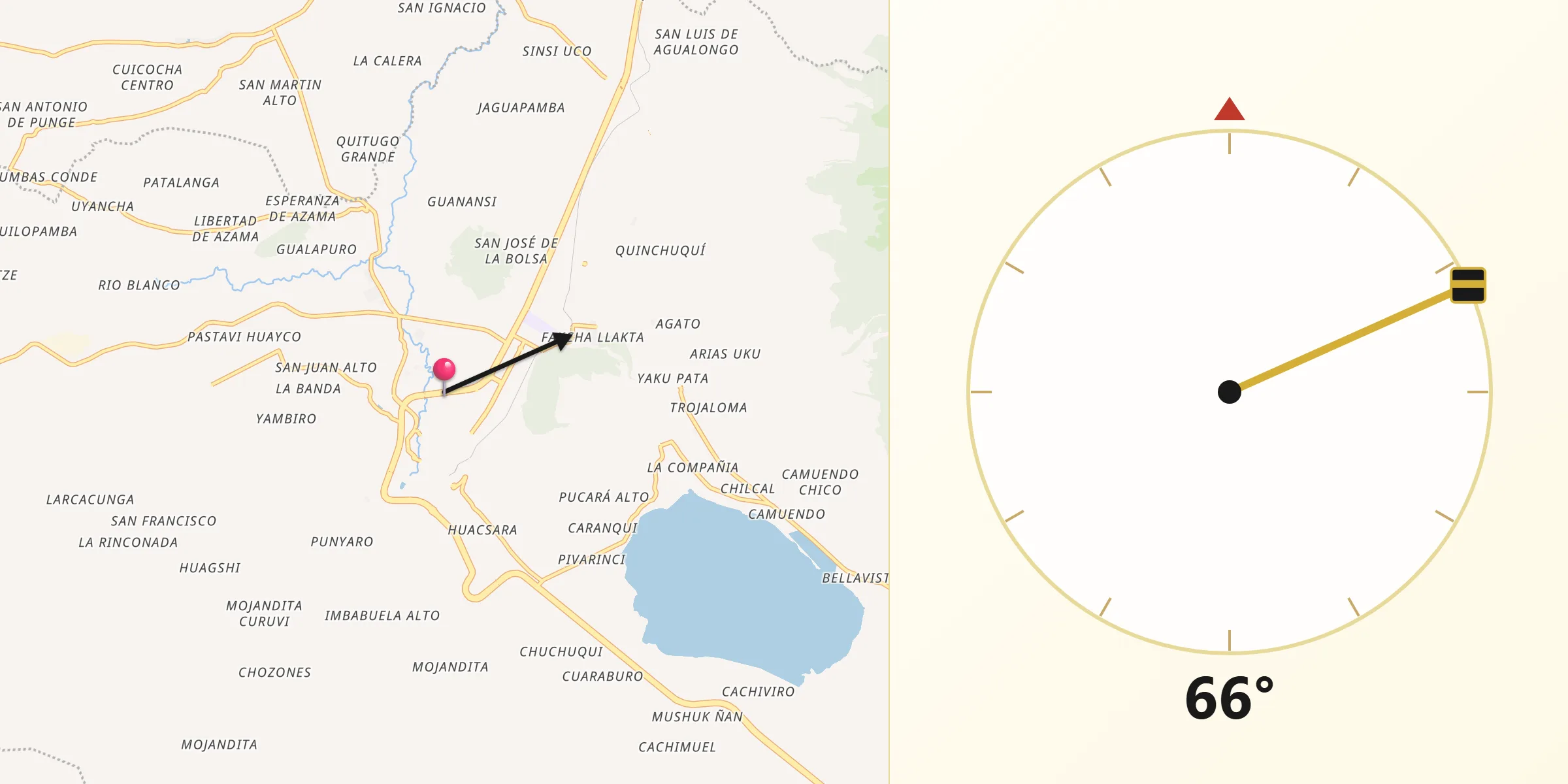 Dirección de la Qibla desde Otavalo
