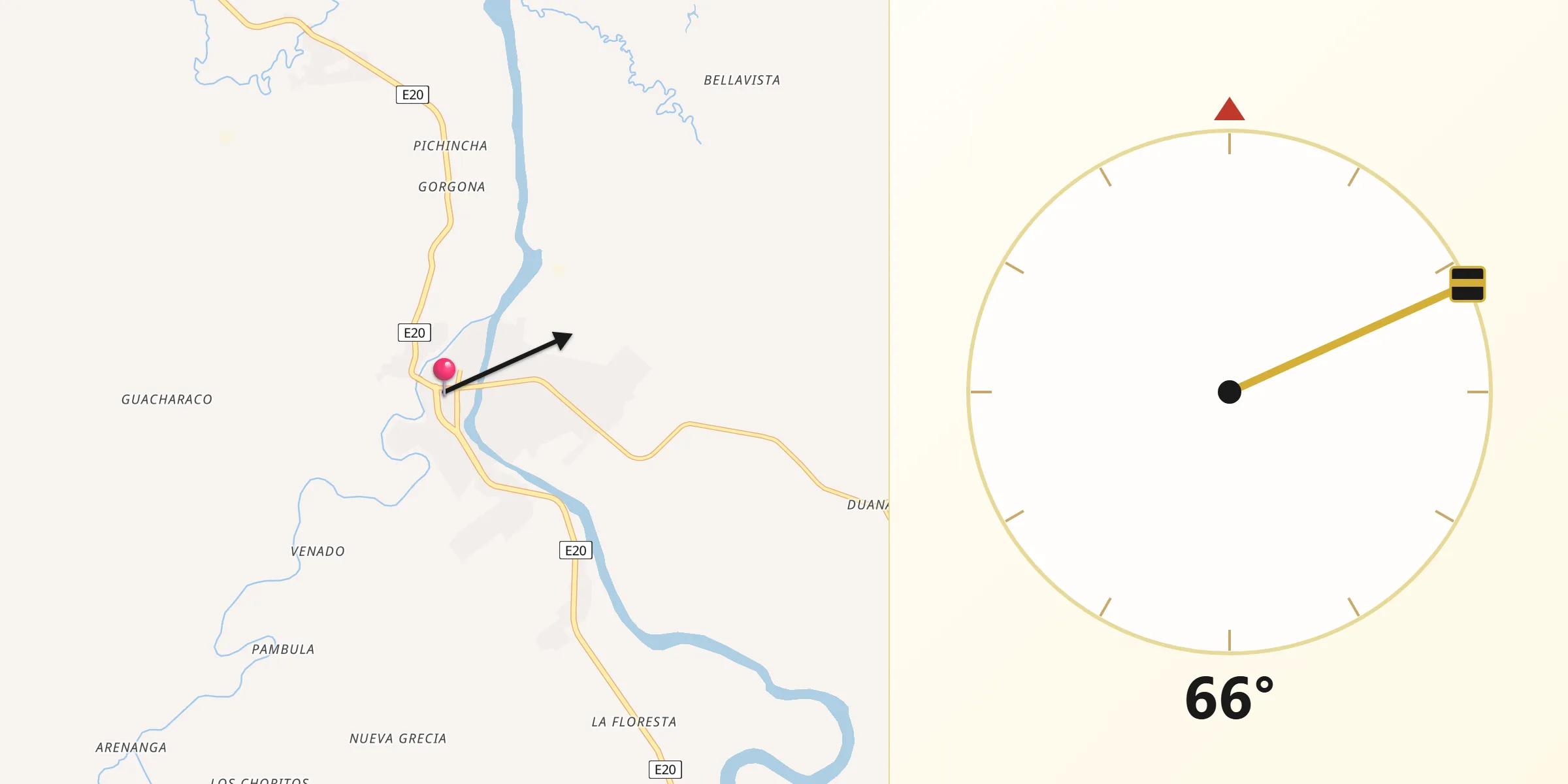 Dirección de la Qibla desde Rosa Zarate