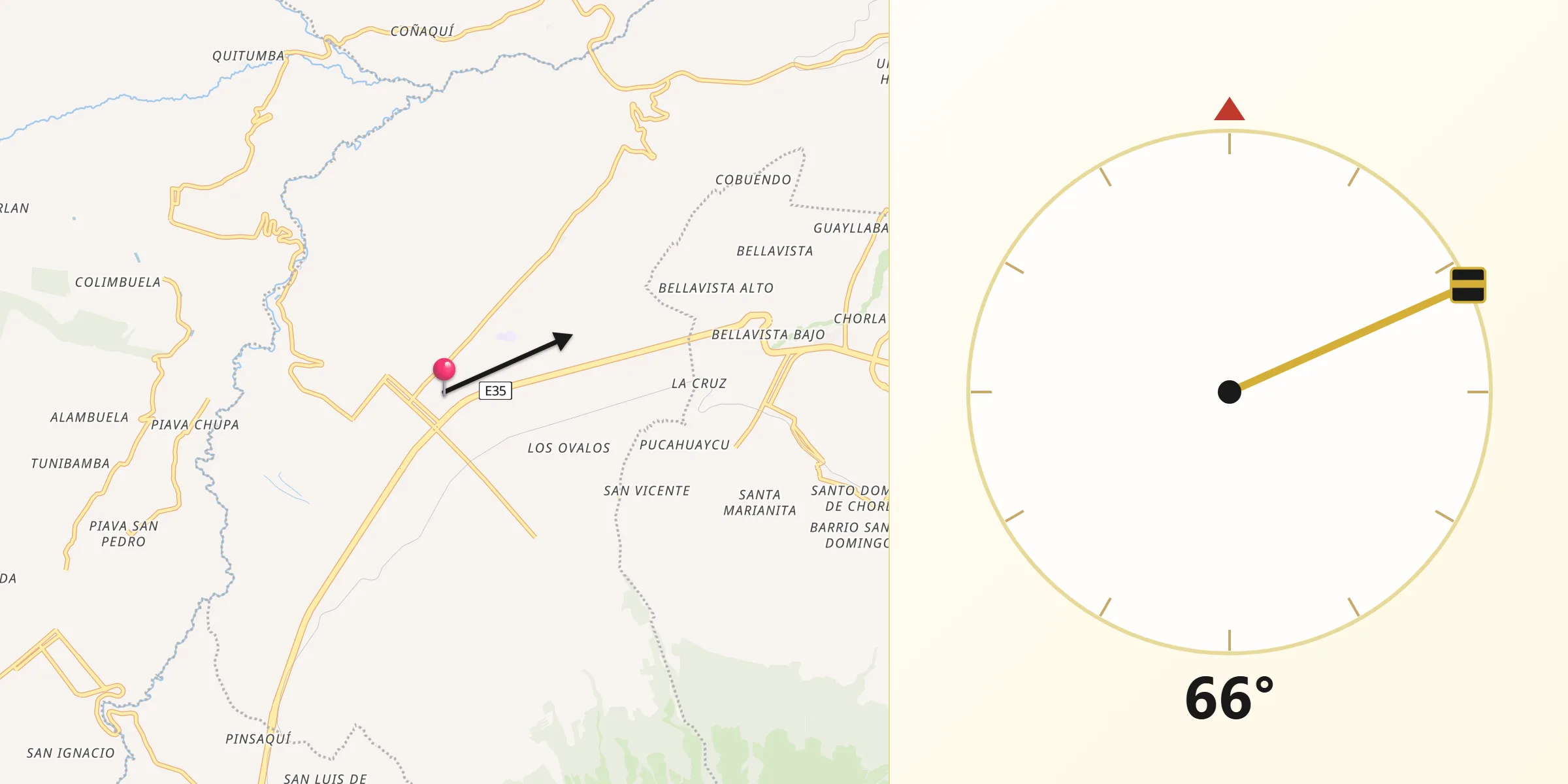 Dirección de la Qibla desde Atuntaqui