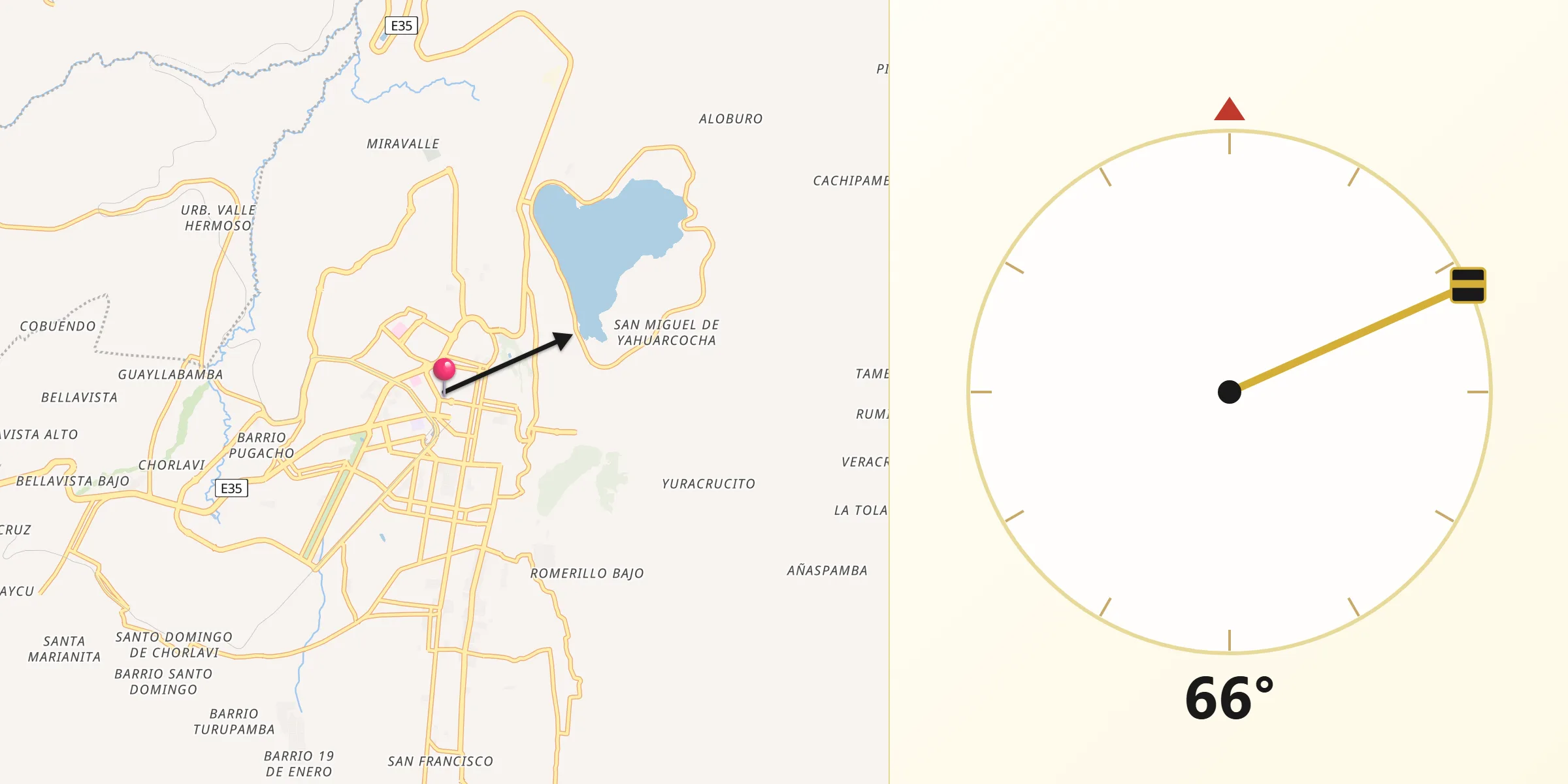 Dirección de la Qibla desde Ibarra
