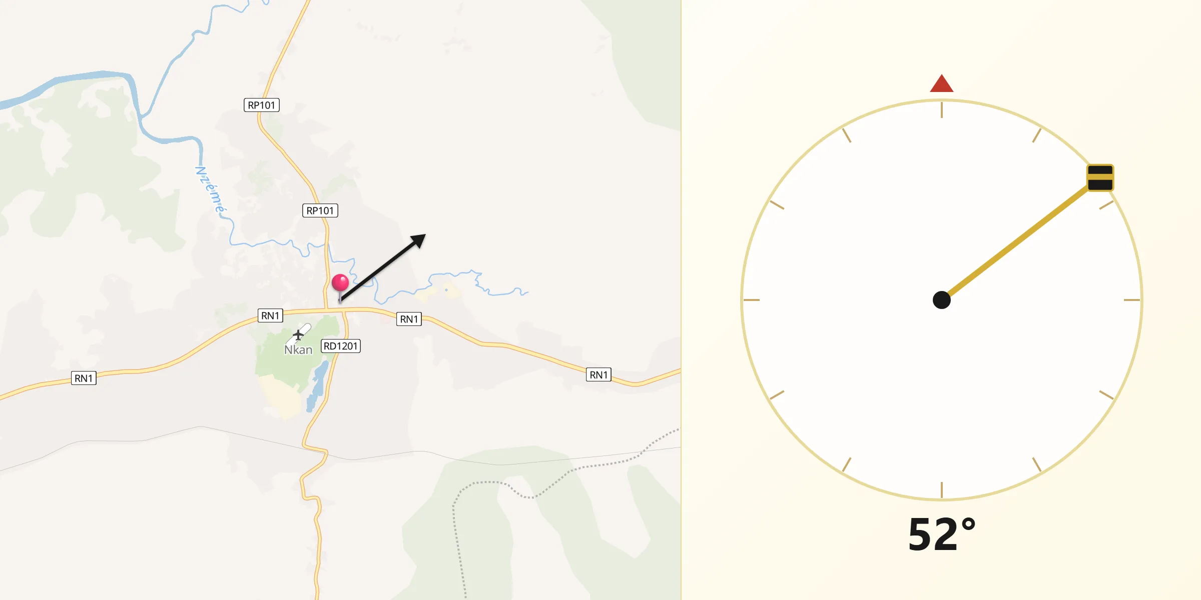 Direction vers la Qibla depuis Nkan
