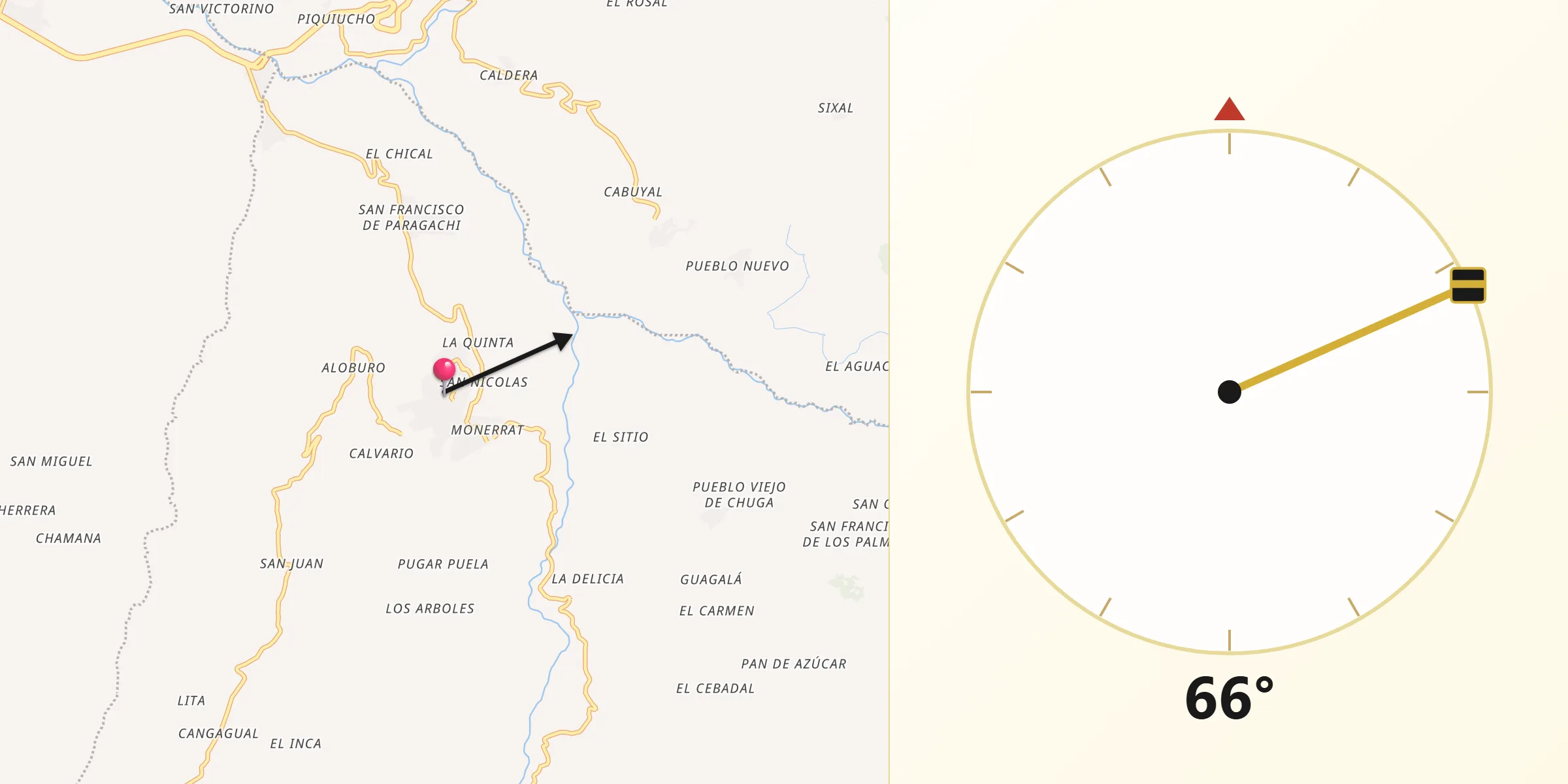 Dirección de la Qibla desde Pimampiro