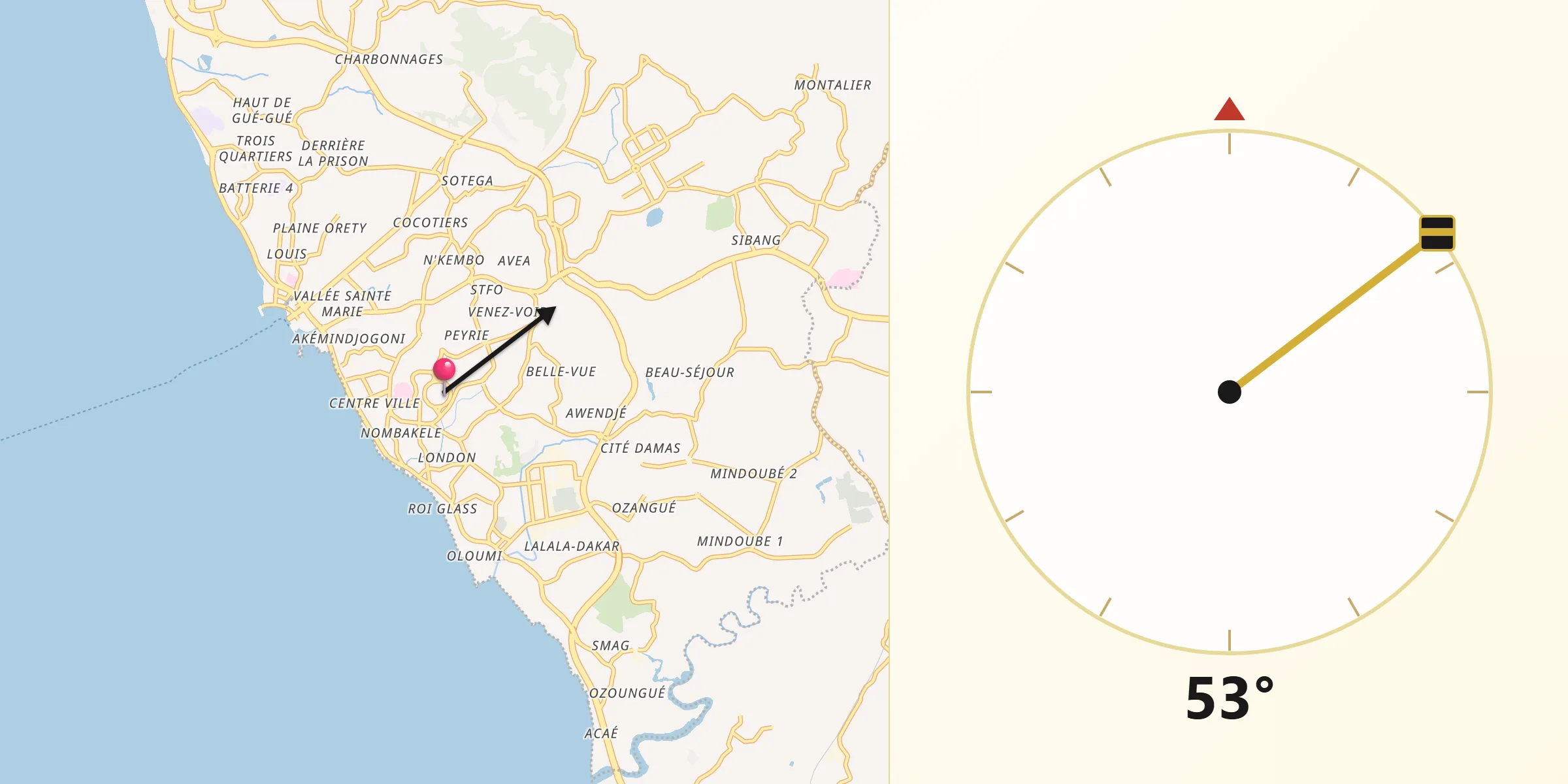 Direction vers la Qibla depuis Libreville