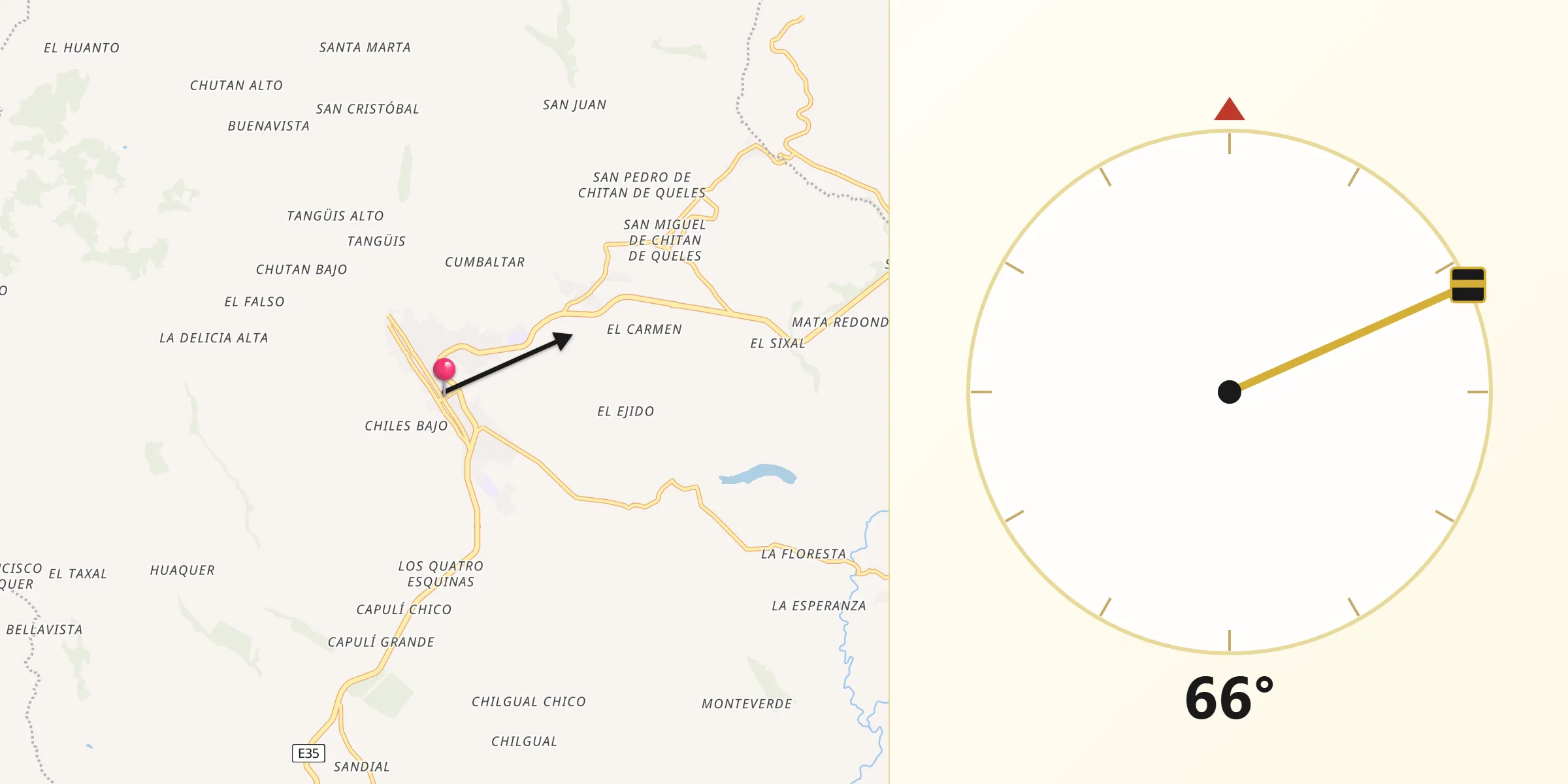 Dirección de la Qibla desde San Gabriel