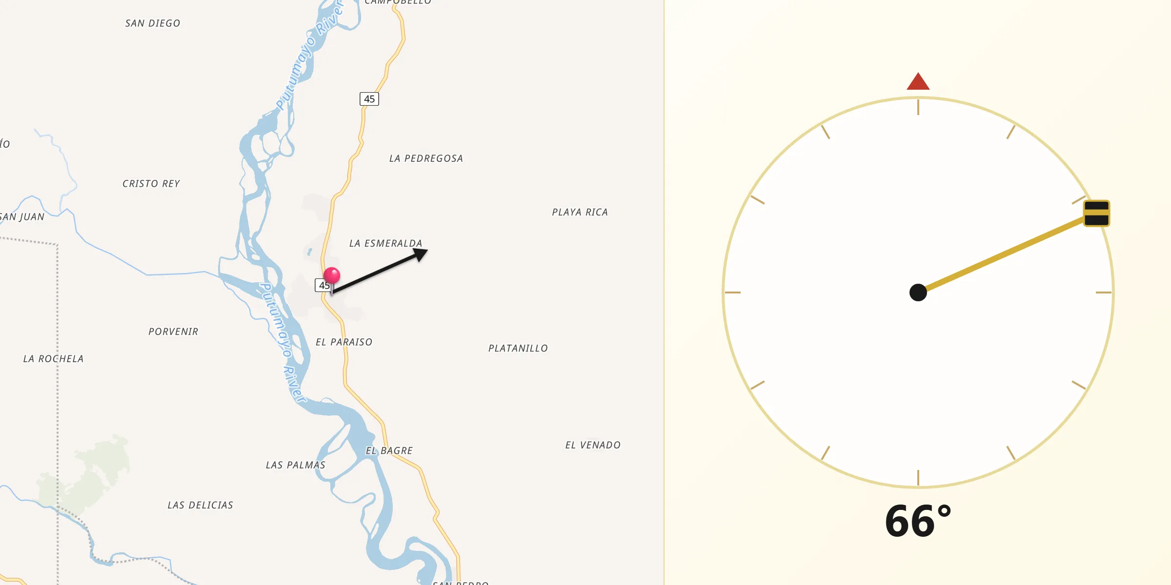 Dirección de la Qibla desde Puerto Caicedo