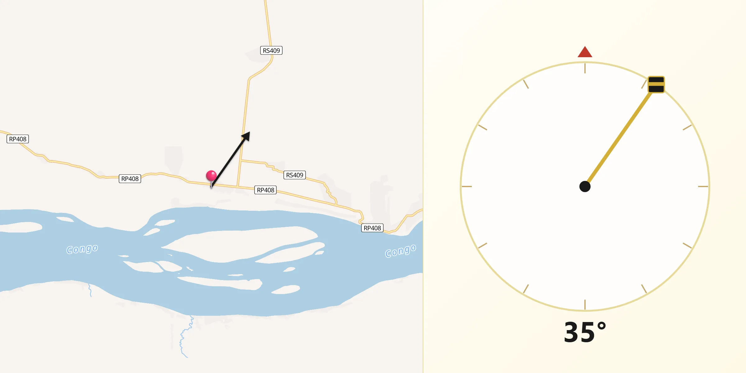 Direction vers la Qibla depuis Yangambi