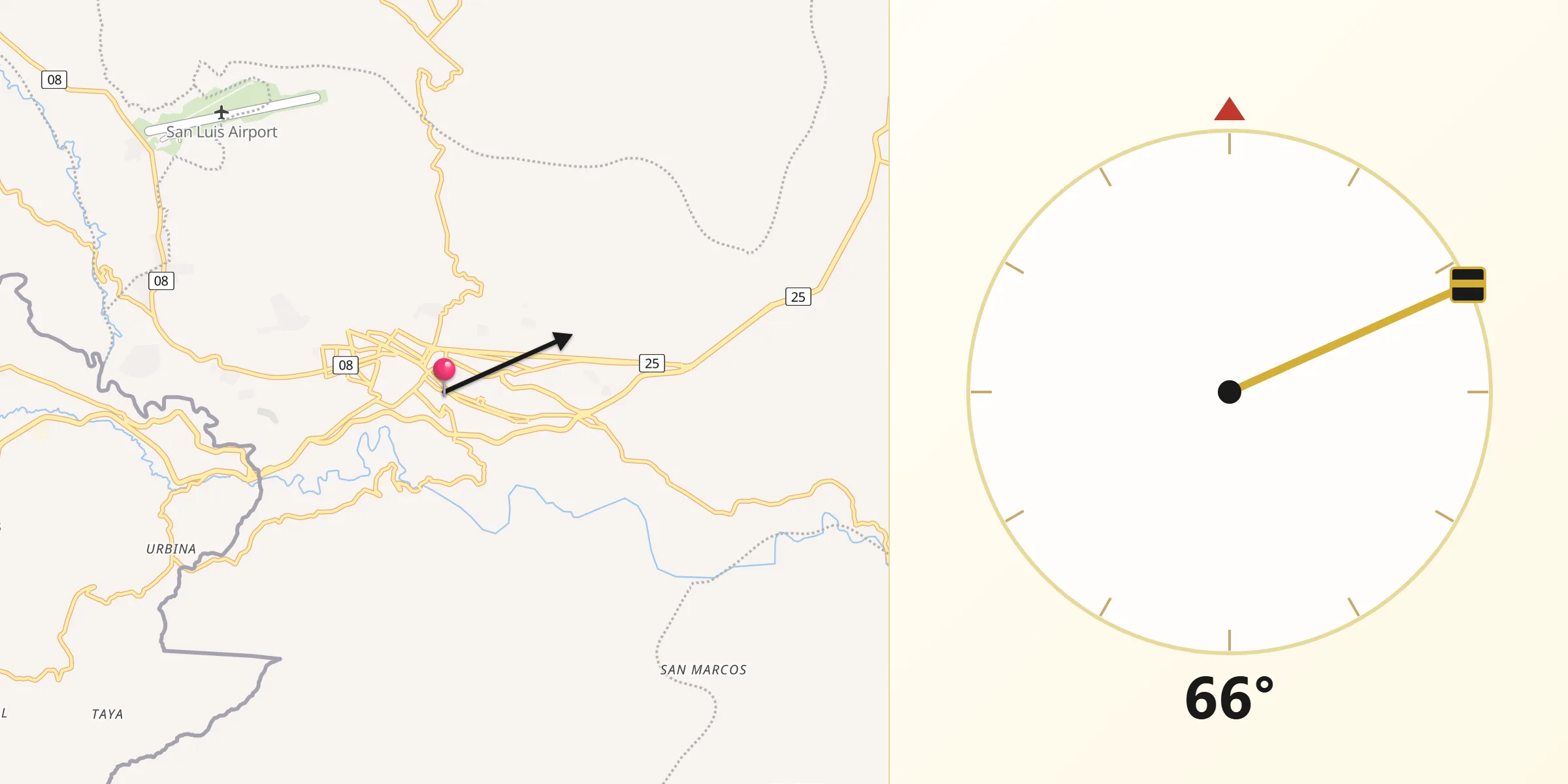 Dirección de la Qibla desde Ipiales