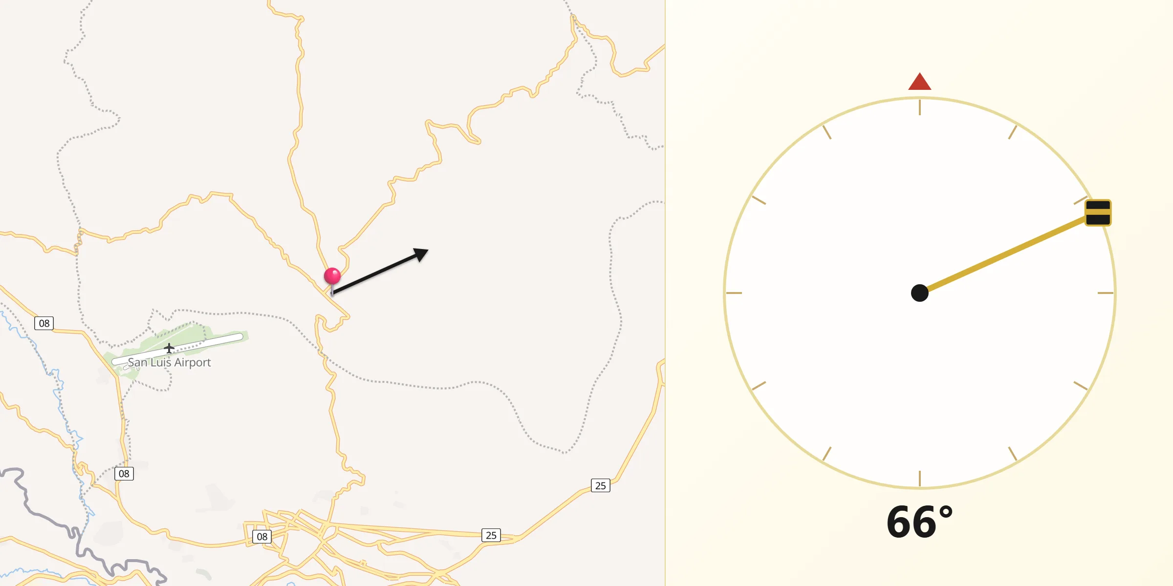Dirección de la Qibla desde Pupiales