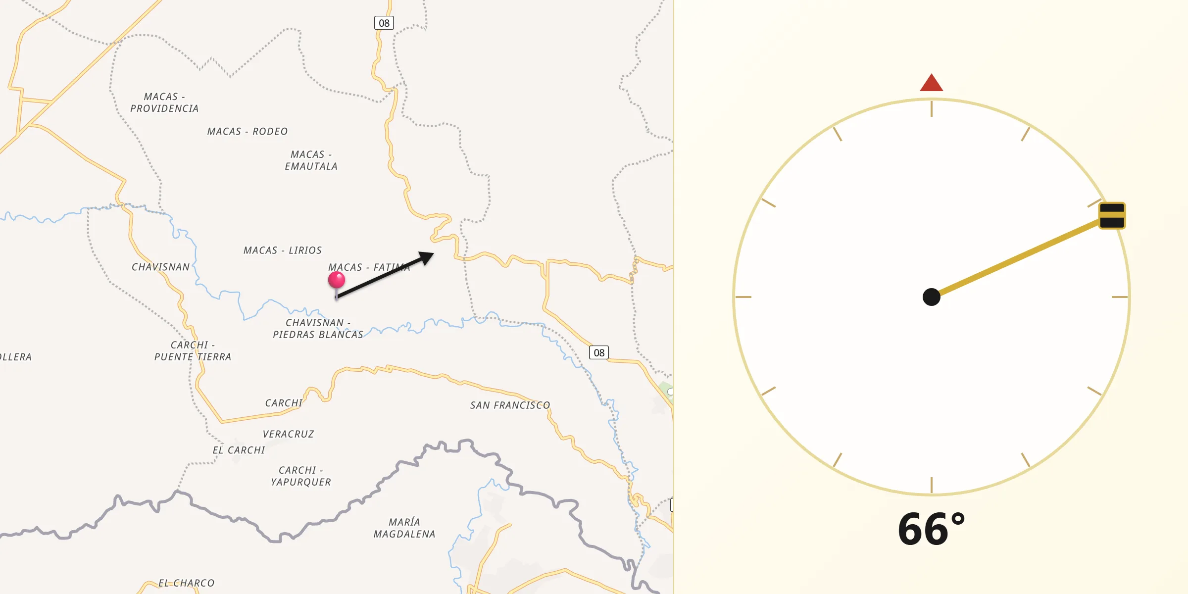 Dirección de la Qibla desde Cuaspud