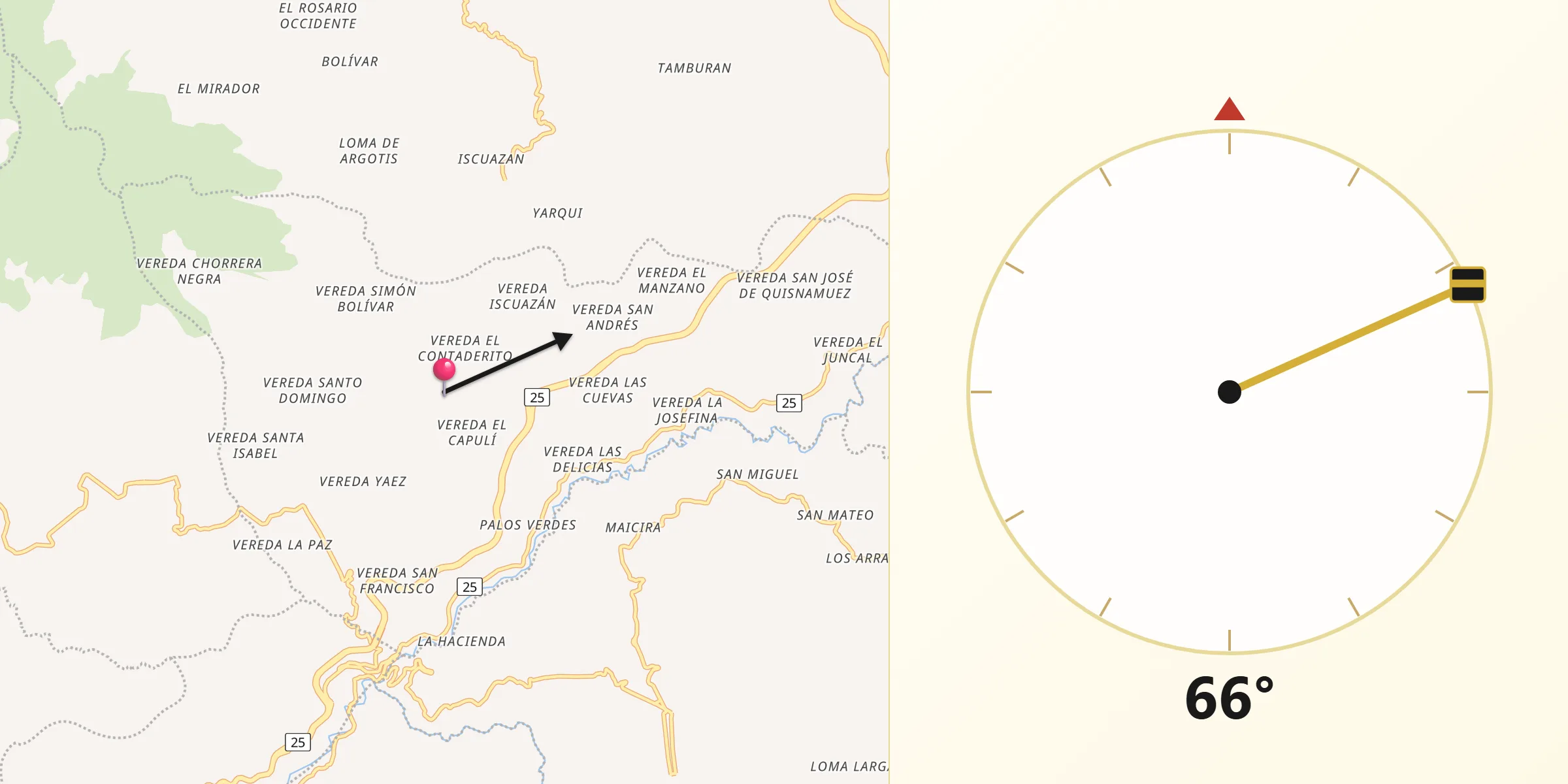 Dirección de la Qibla desde Contadero