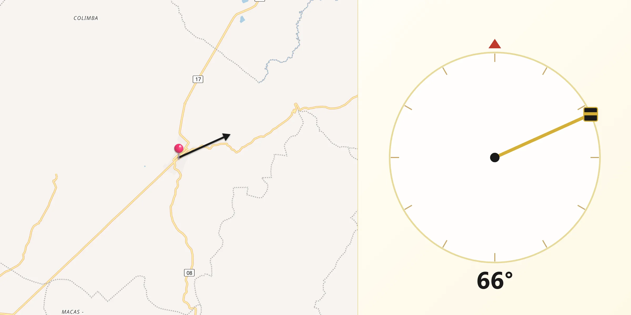 Dirección de la Qibla desde Guachucal