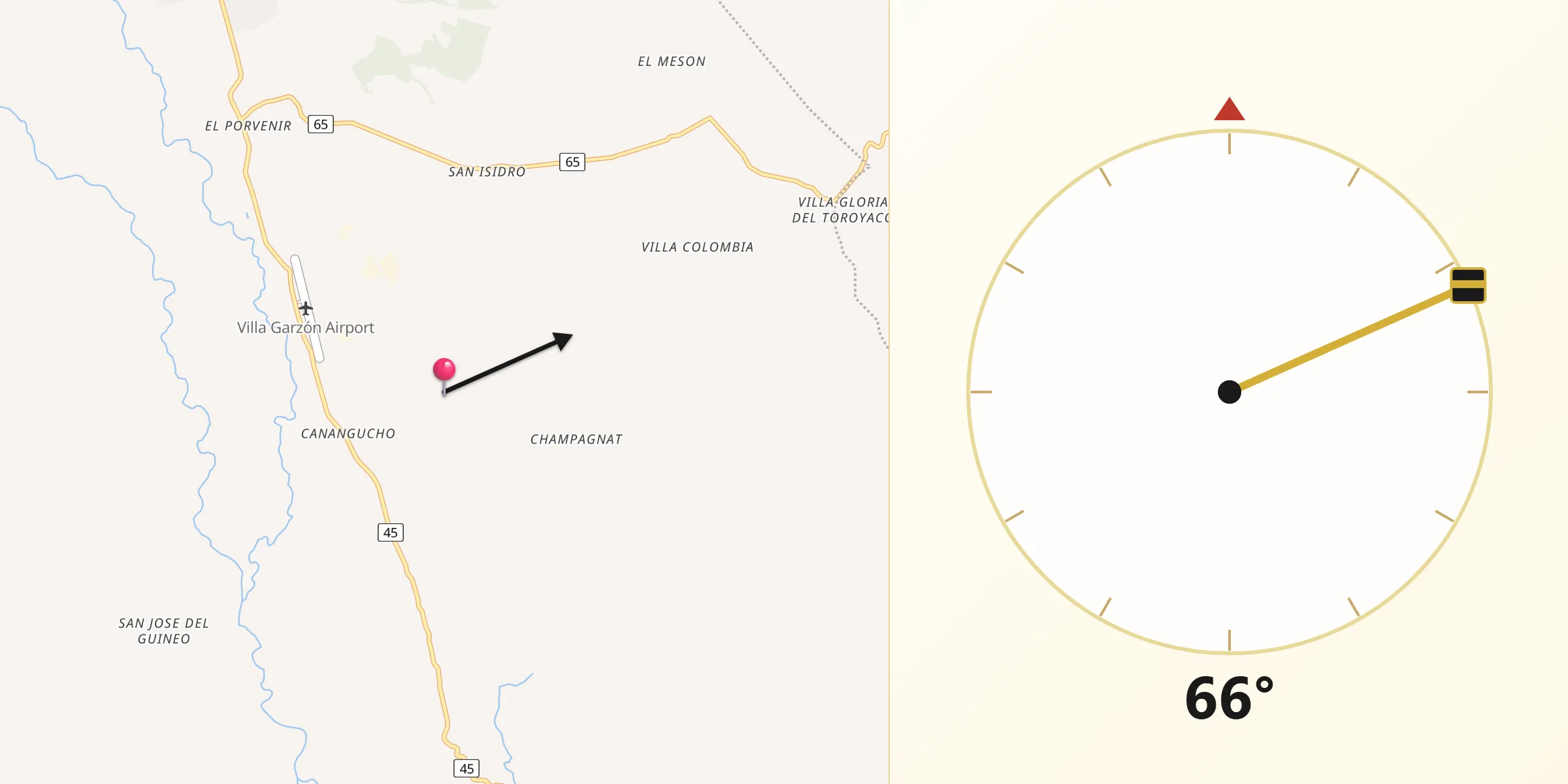 Dirección de la Qibla desde Puerto Guzmán