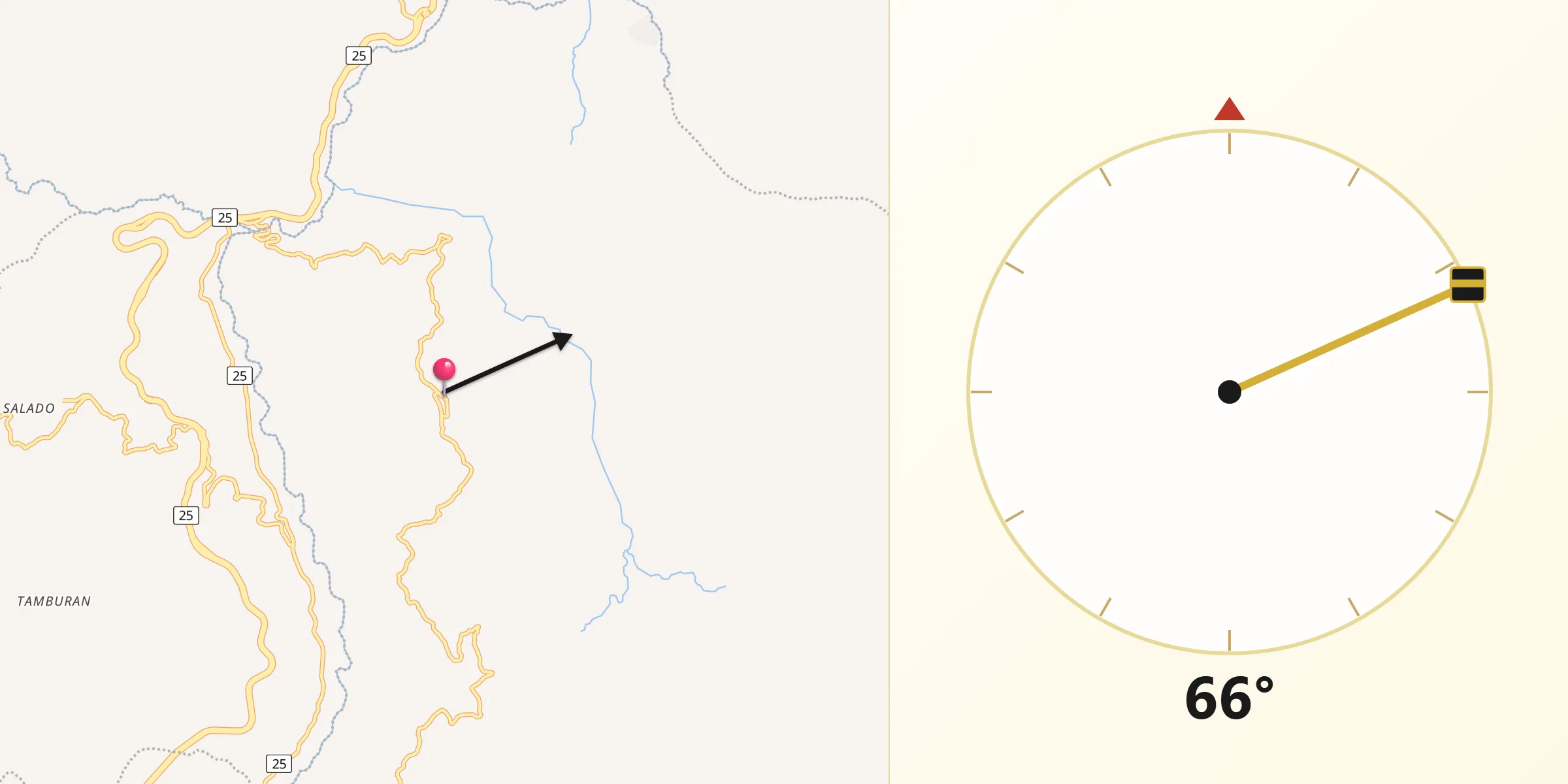 Dirección de la Qibla desde Funes