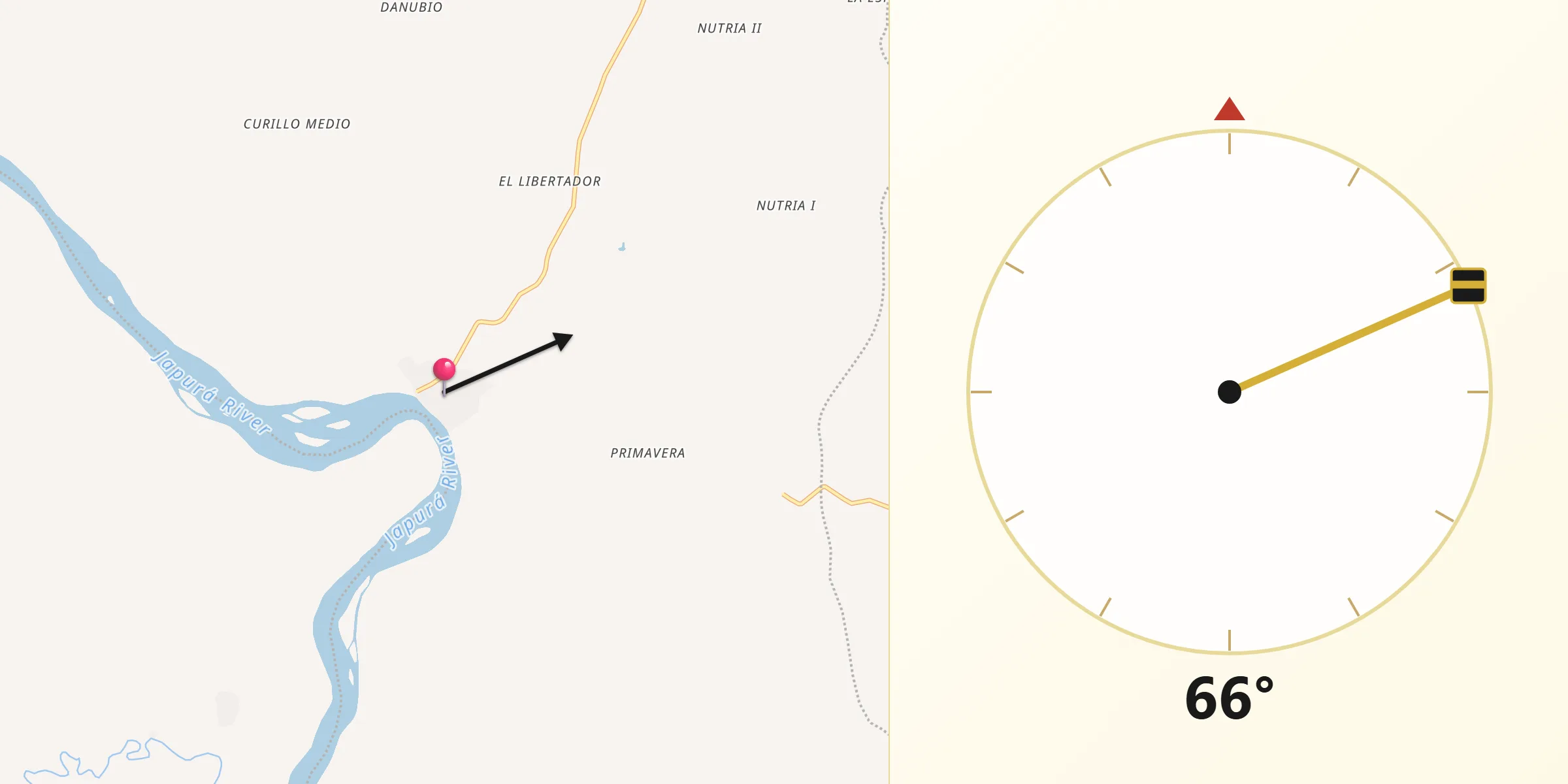 Dirección de la Qibla desde Curillo