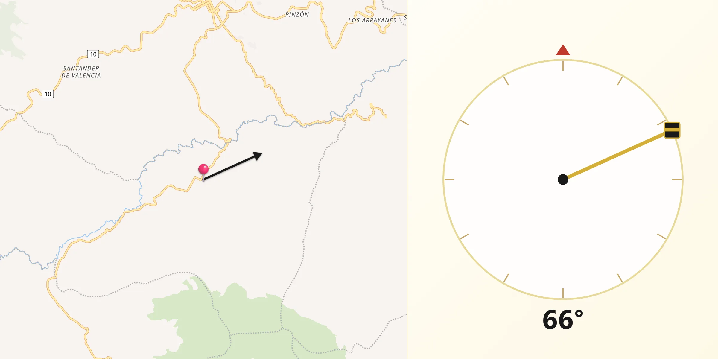 Dirección de la Qibla desde Sapuyes