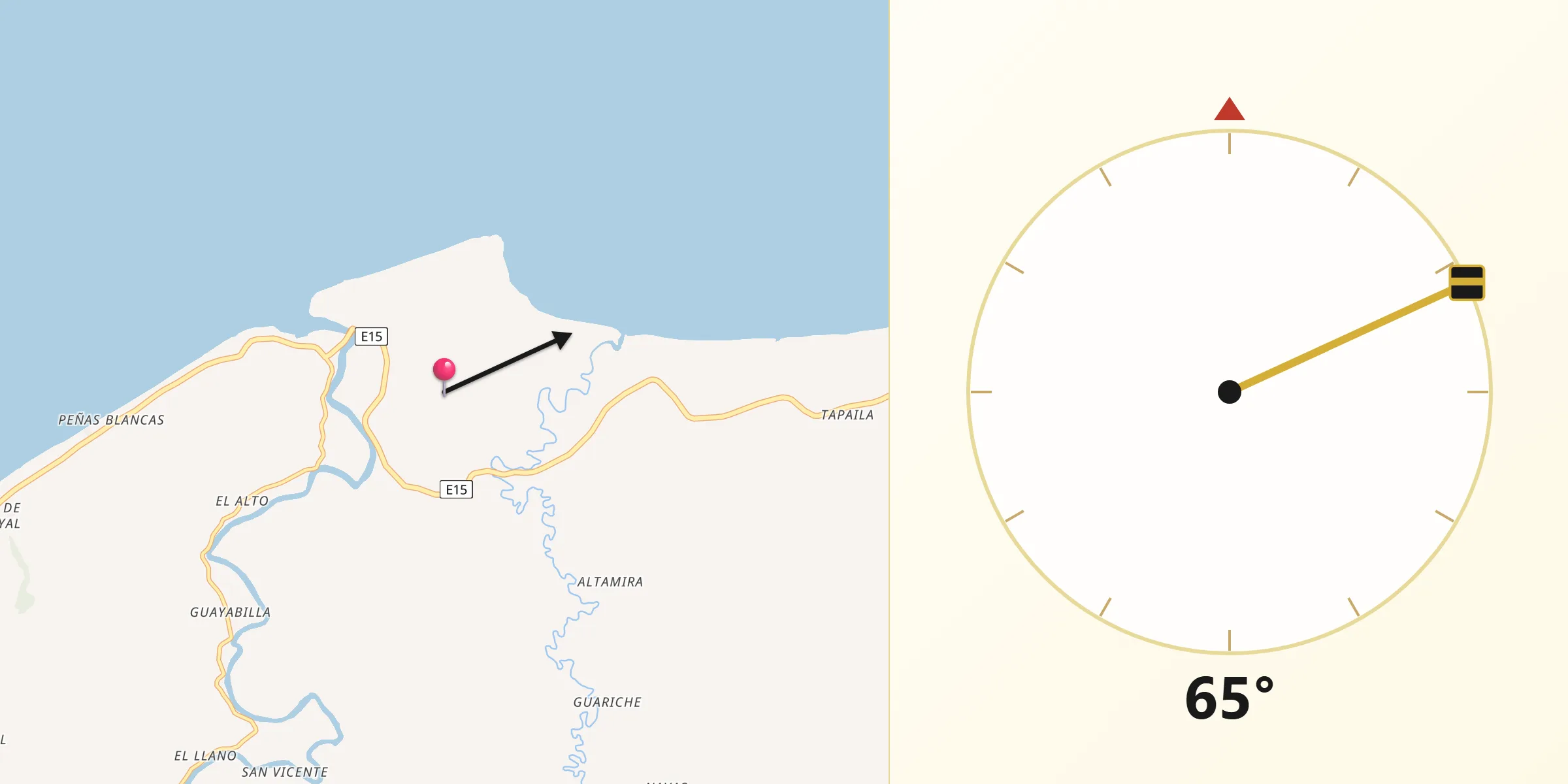 Dirección de la Qibla desde Rio Verde