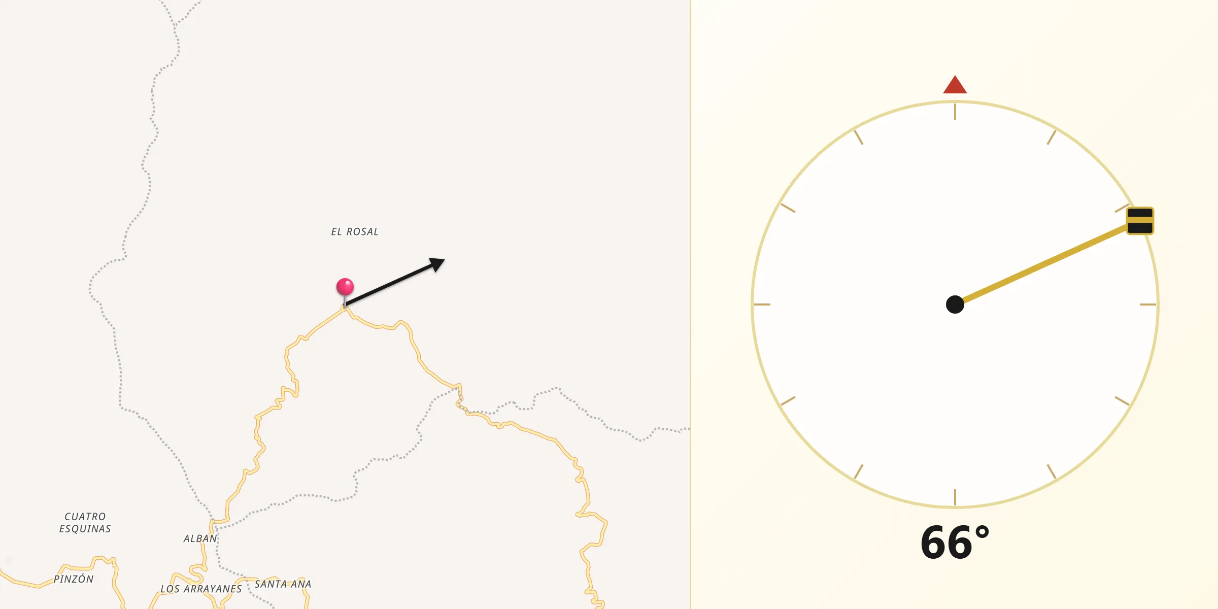 Dirección de la Qibla desde Guaitarilla