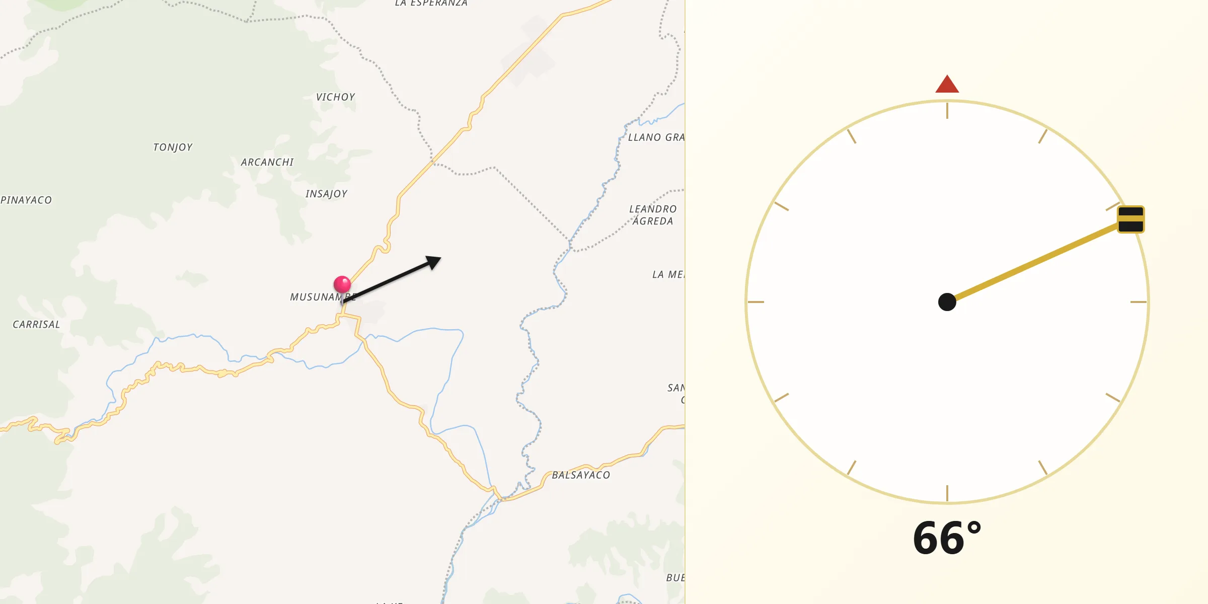 Dirección de la Qibla desde Santiago