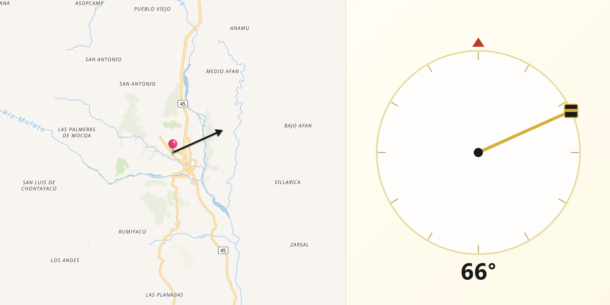 Dirección de la Qibla desde Mocoa