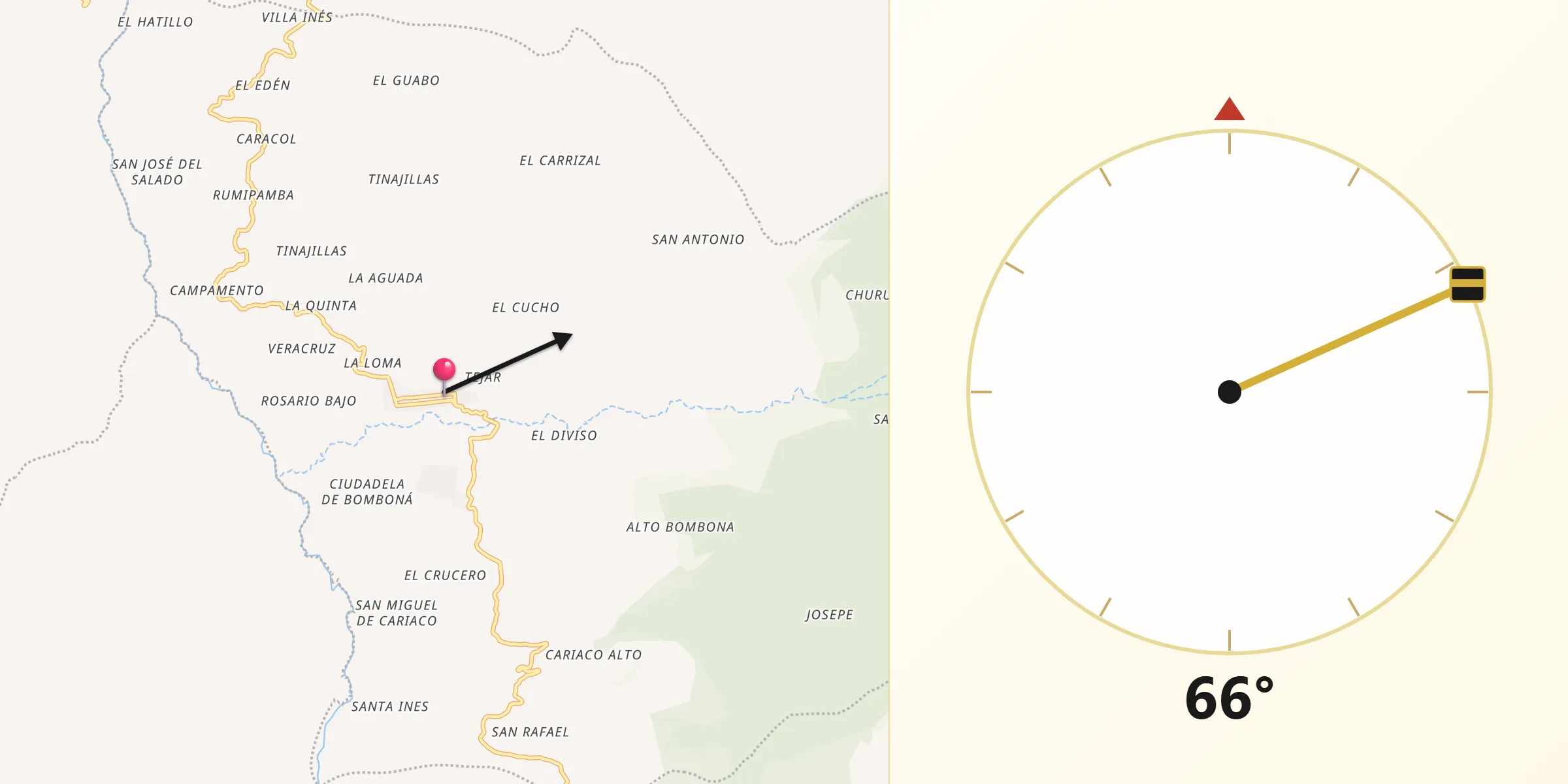 Dirección de la Qibla desde Consaca