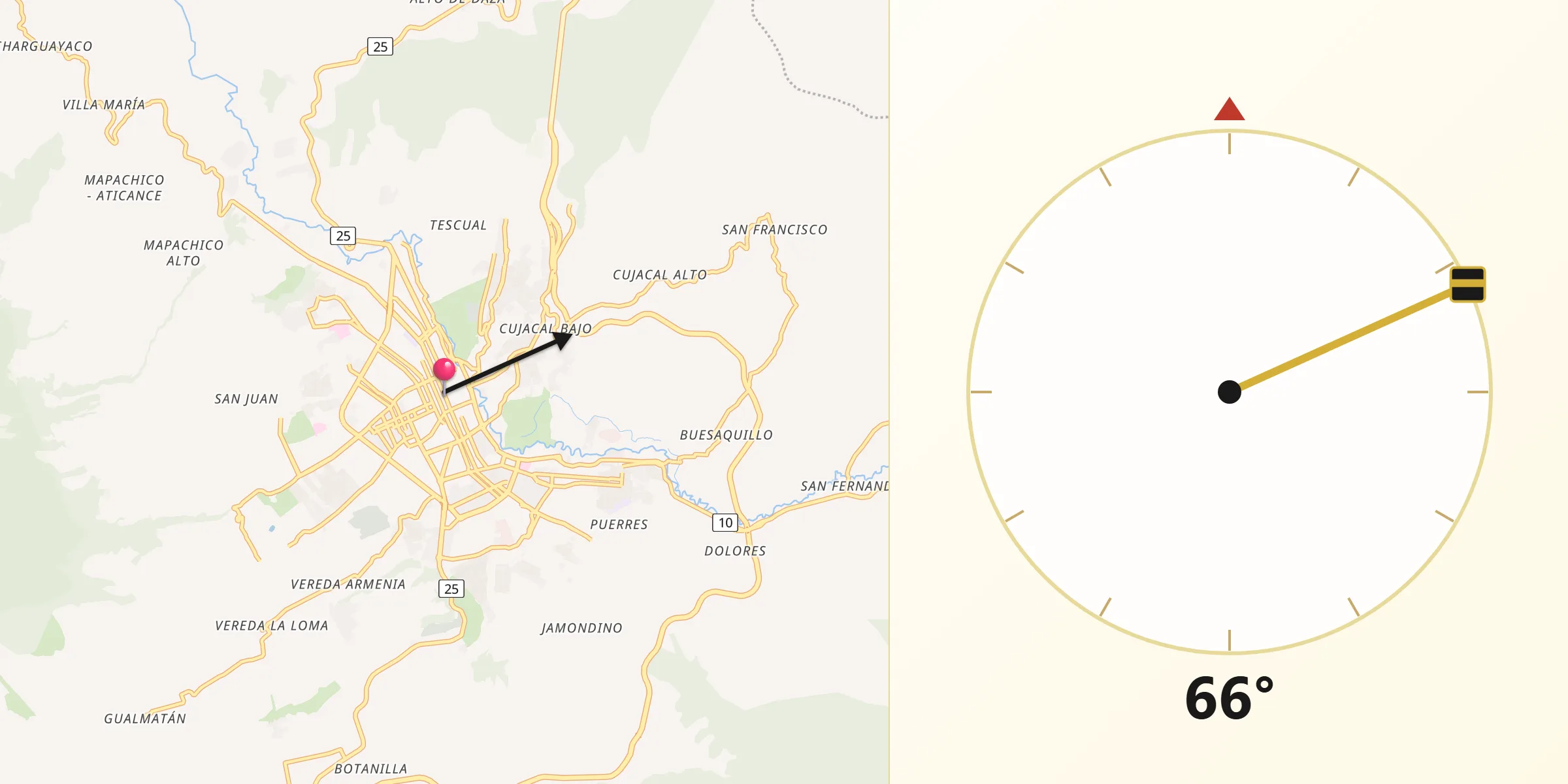Dirección de la Qibla desde Pasto