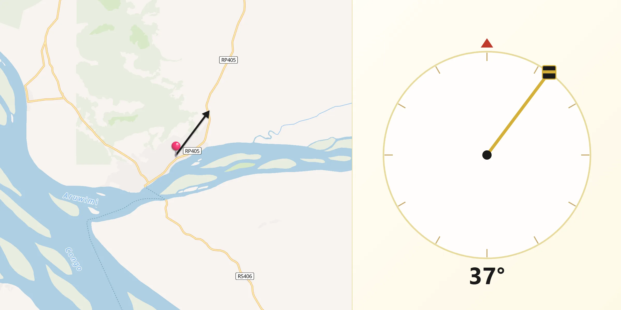 Direction vers la Qibla depuis Basoko