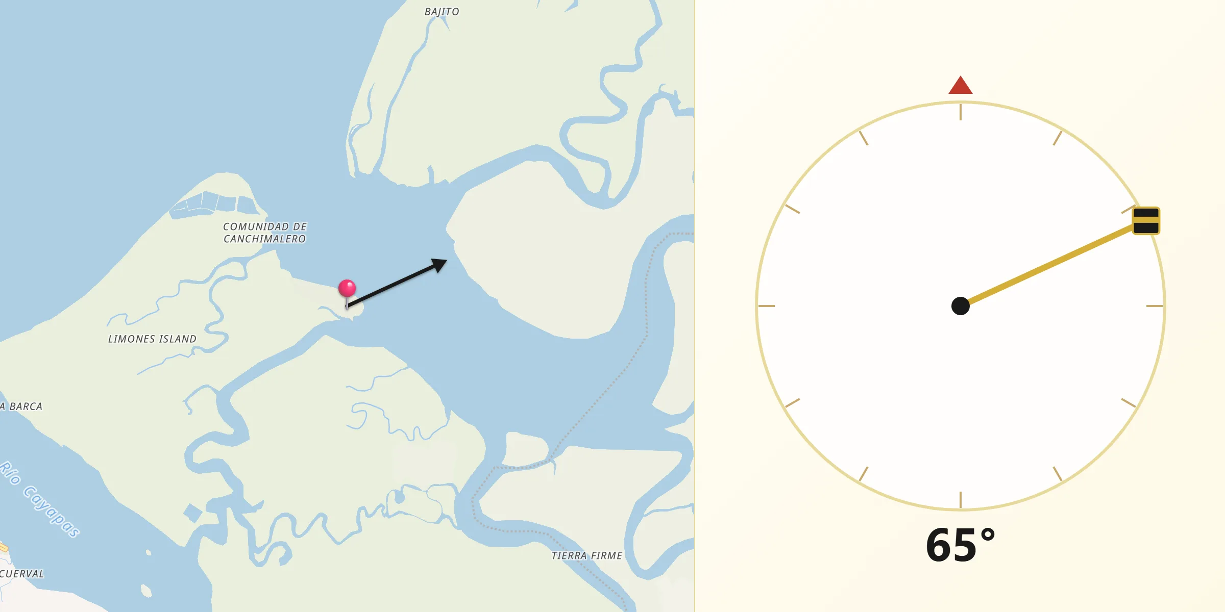 Dirección de la Qibla desde Valdez