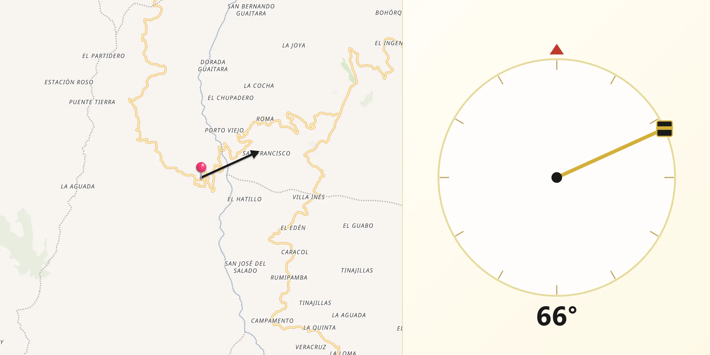 Dirección de la Qibla desde Ancuya