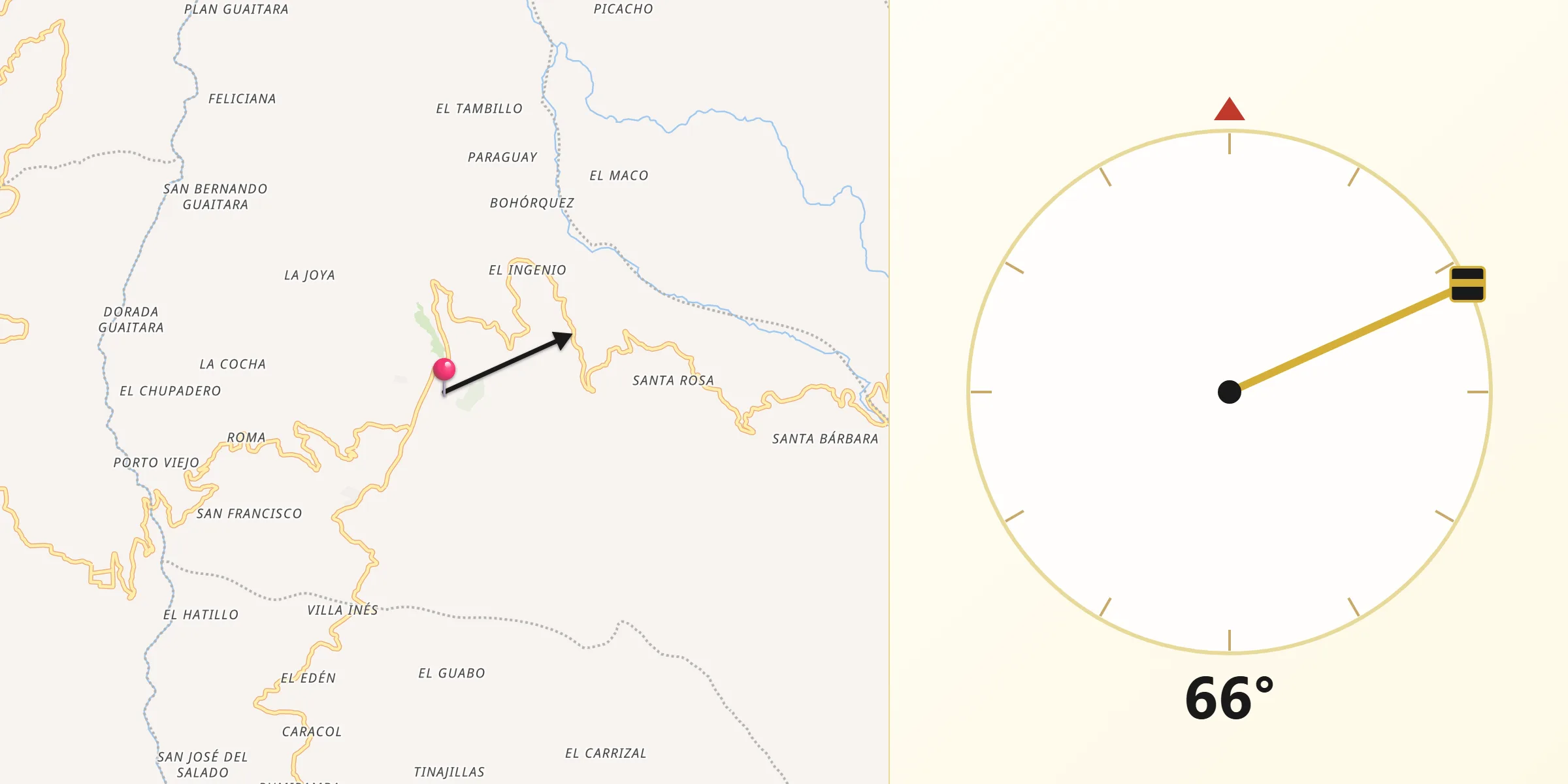 Dirección de la Qibla desde Sandoná