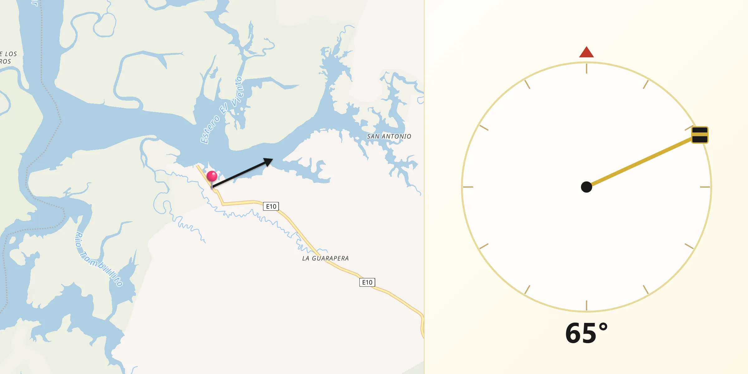 Dirección de la Qibla desde San Lorenzo de Esmeraldas