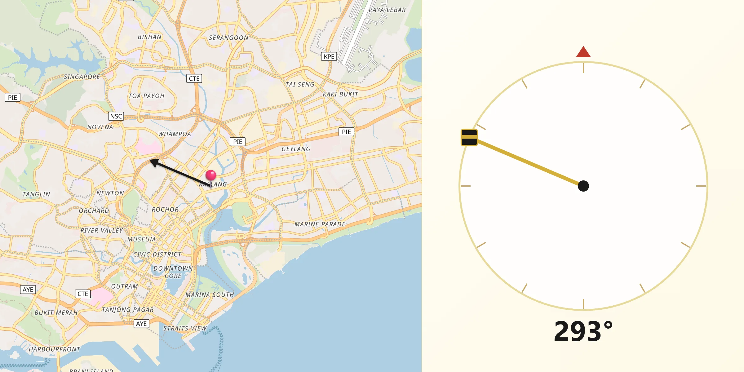Qibla Direction from Kallang