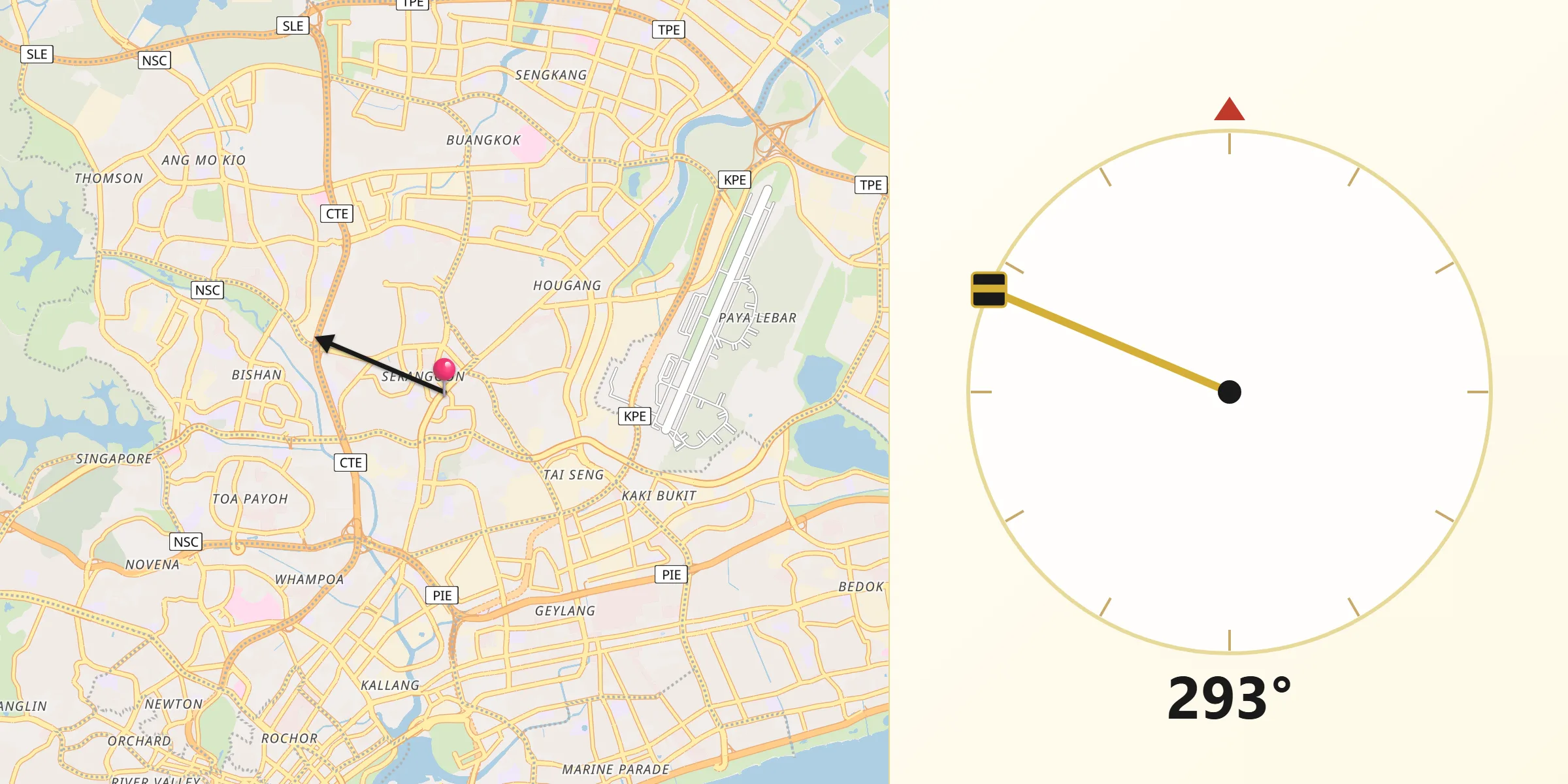Qibla Direction from Serangoon