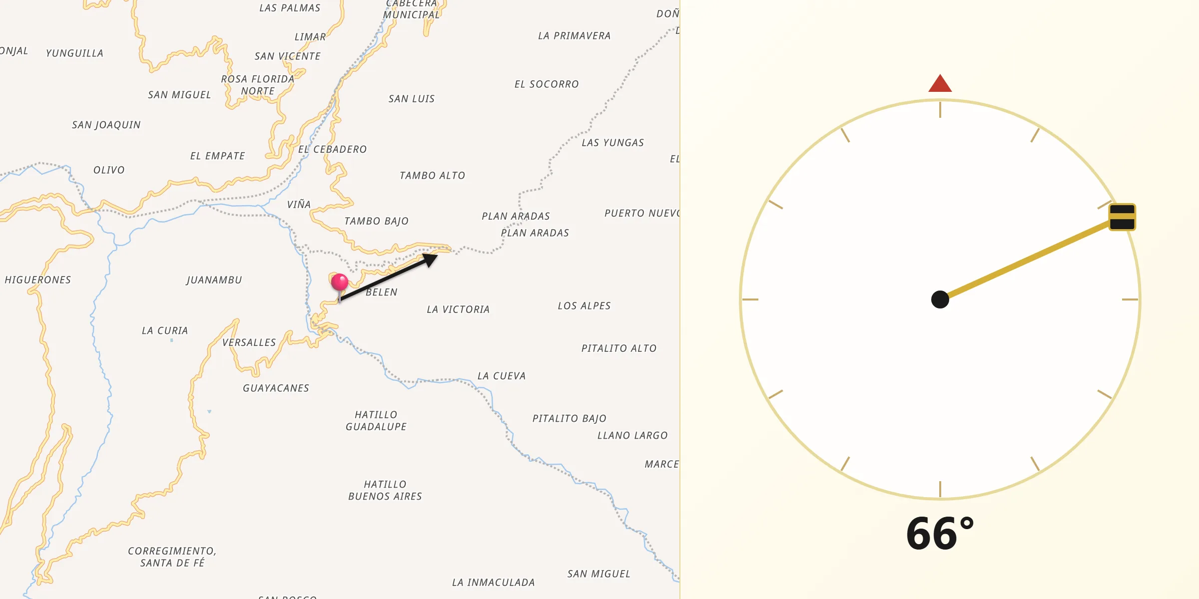 Dirección de la Qibla desde El Tablón de Gómez
