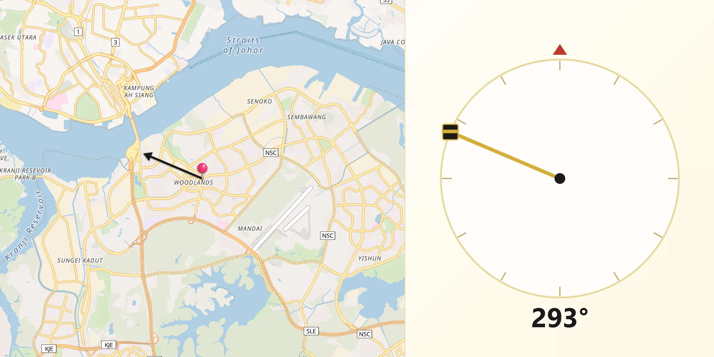 Qibla Direction from Woodlands