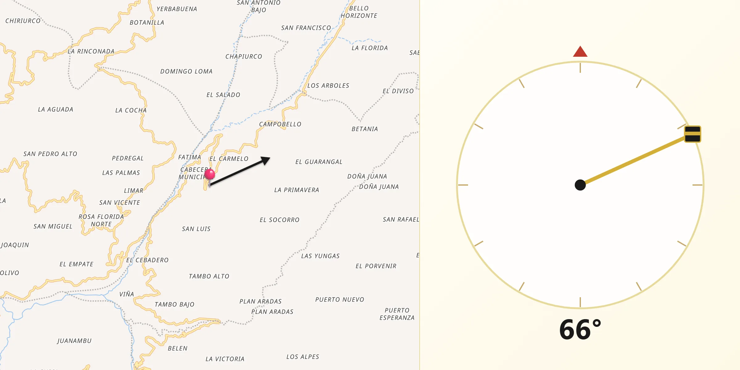 Dirección de la Qibla desde San José de Albán