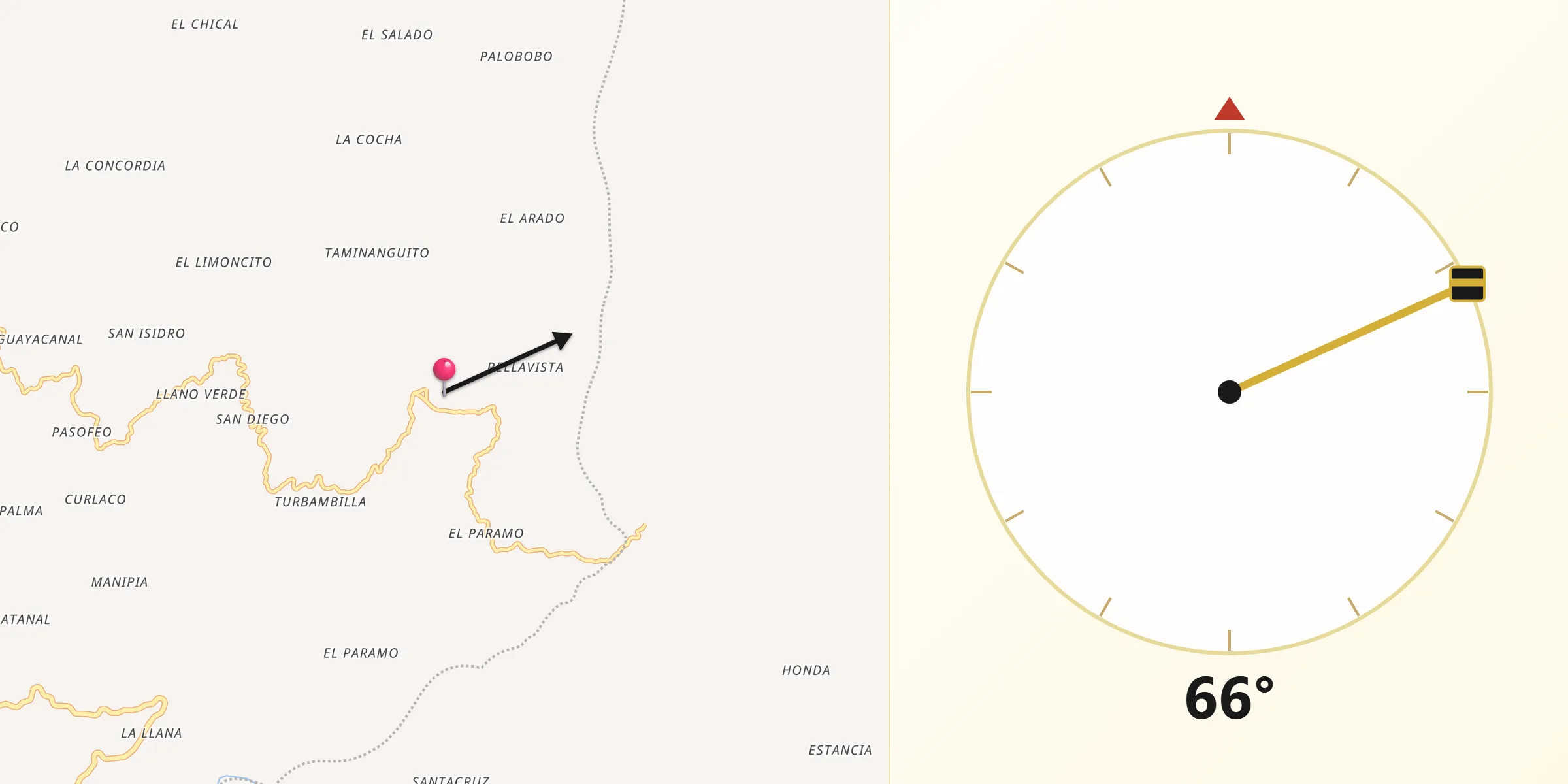 Dirección de la Qibla desde Taminango
