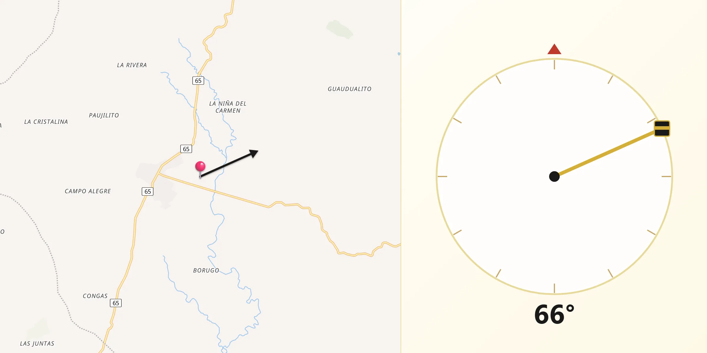 Dirección de la Qibla desde El Paujil