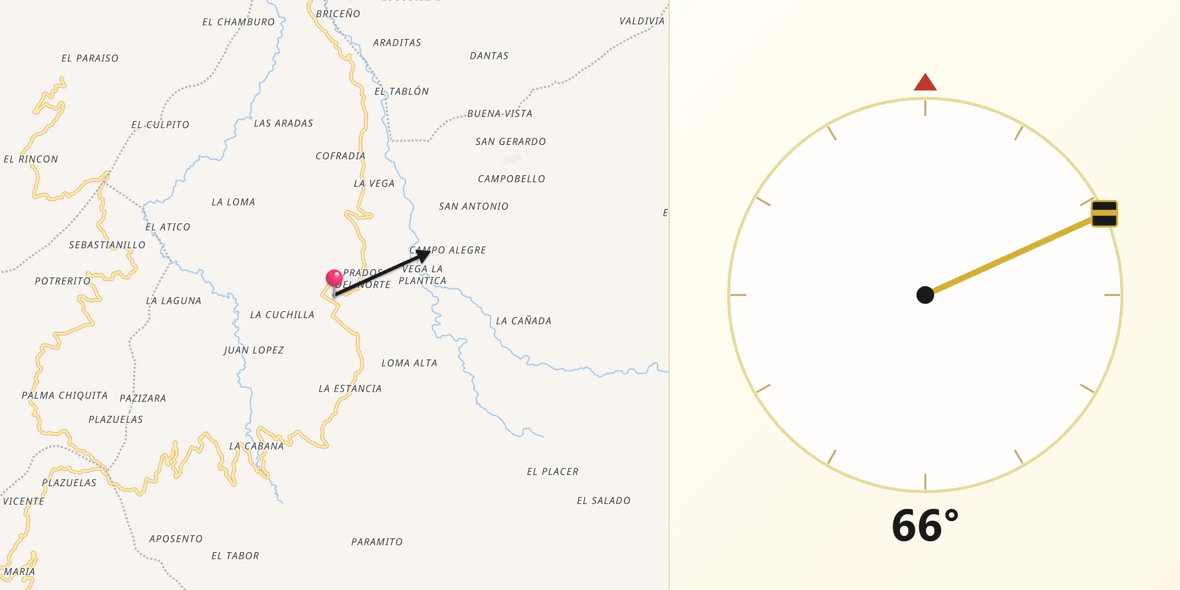 Dirección de la Qibla desde La Cruz
