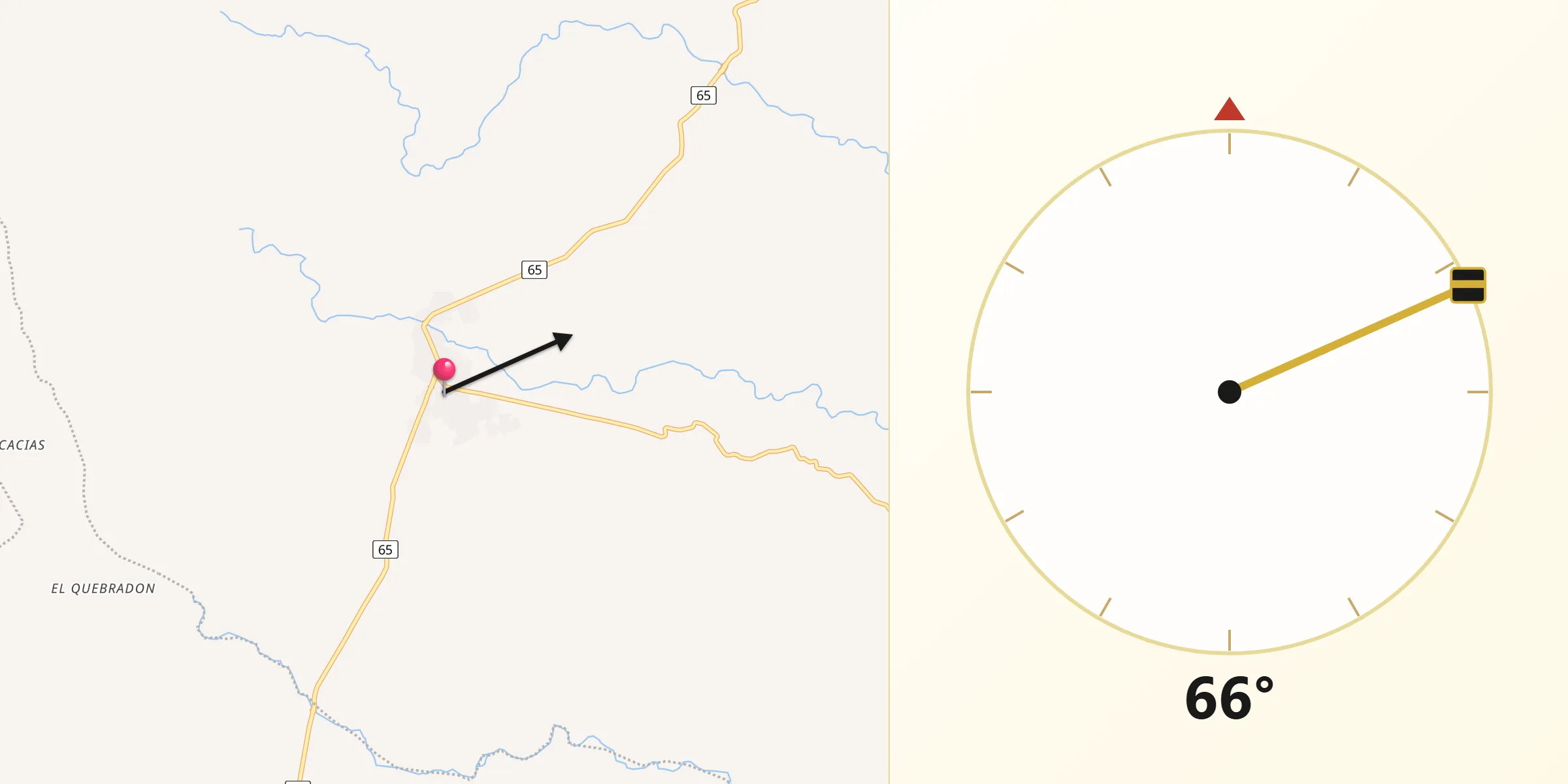 Dirección de la Qibla desde El Doncello