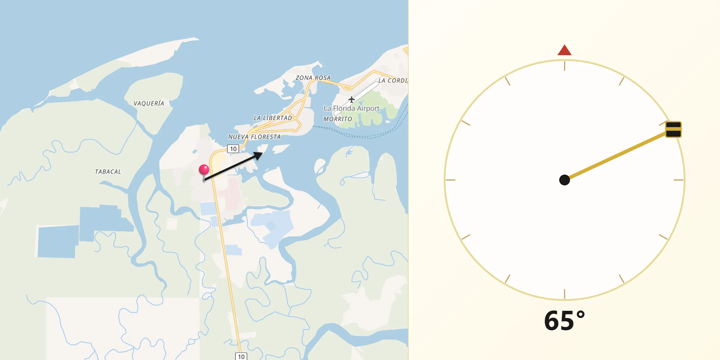 Dirección de la Qibla desde Tumaco